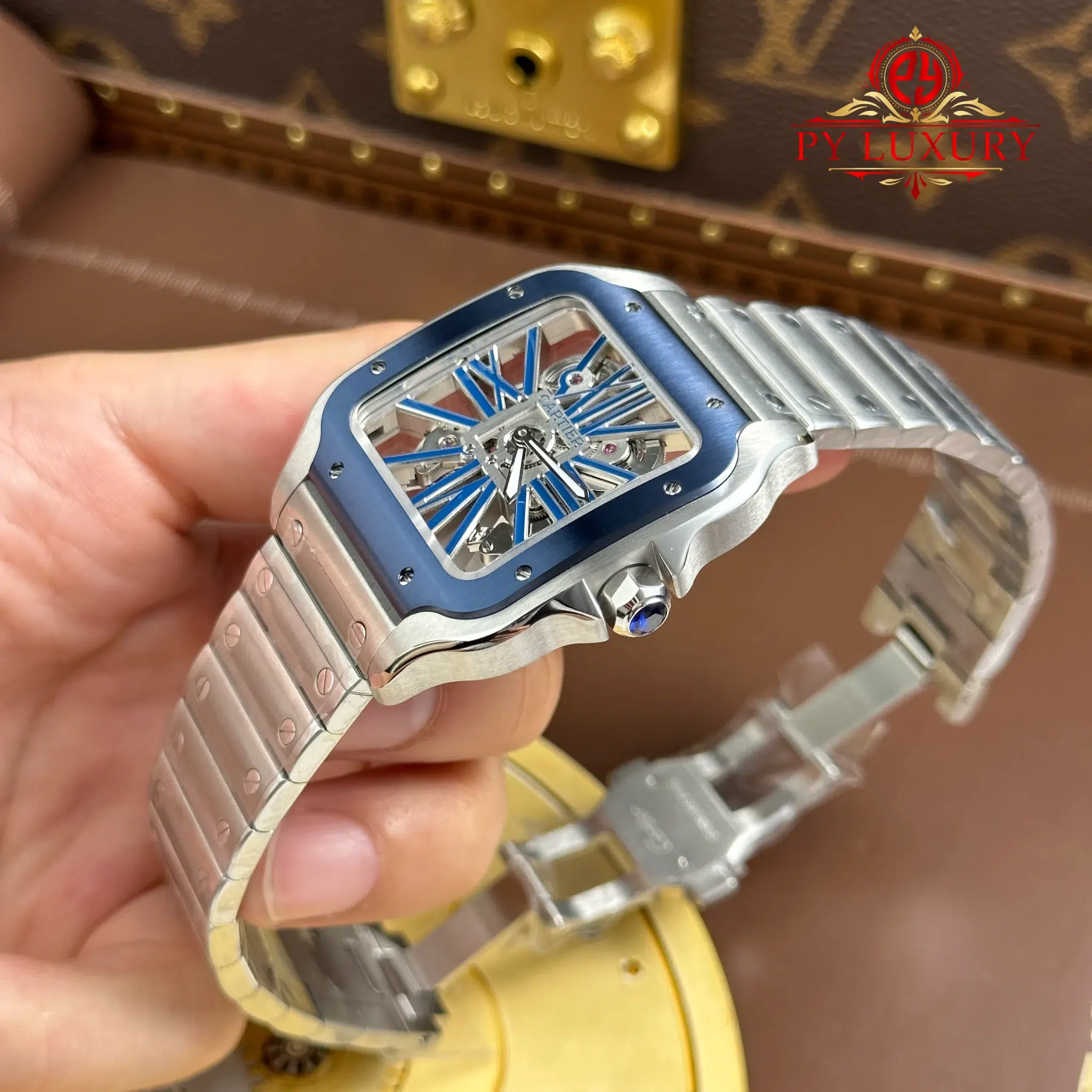Cartier Santos De Cartier Skeleton Blue WHSA0026 Super Clone - 4