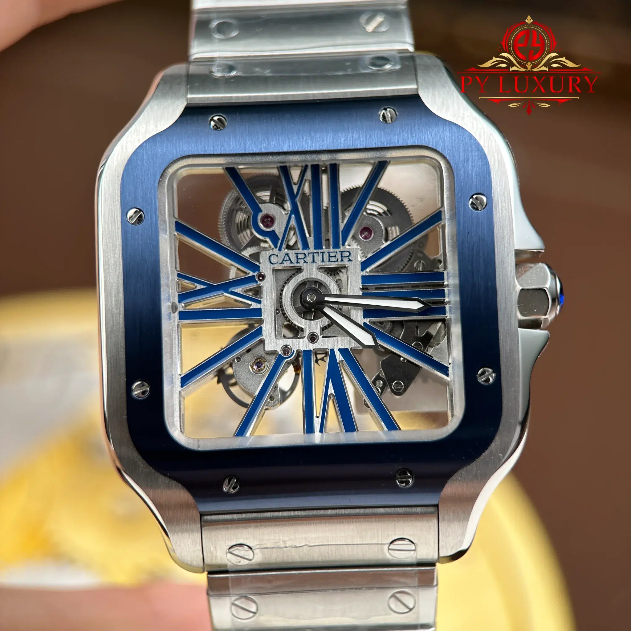 Cartier Santos De Cartier Skeleton Blue WHSA0026 Super Clone - 5