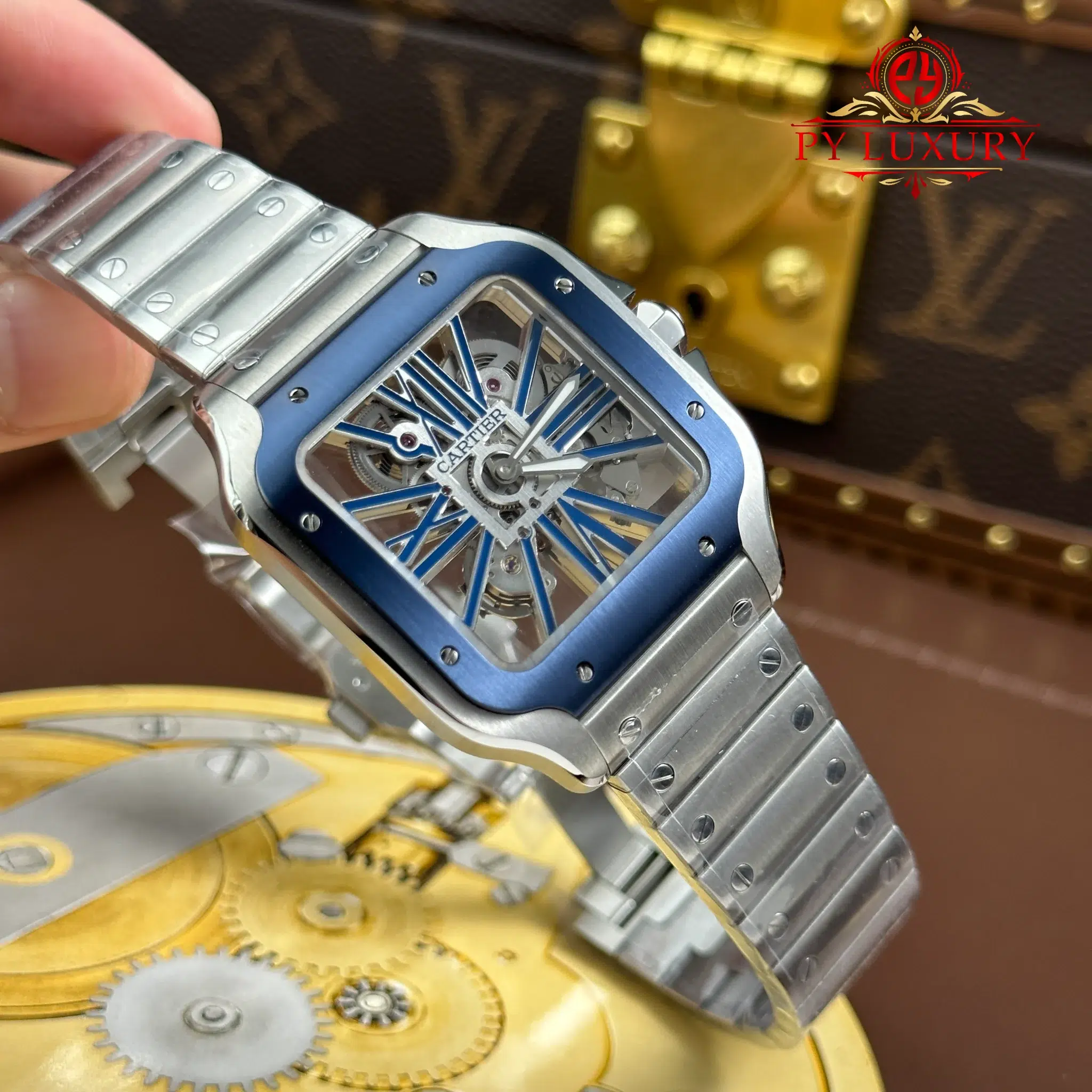 Cartier Santos De Cartier Skeleton Blue WHSA0026 Super Clone - 6