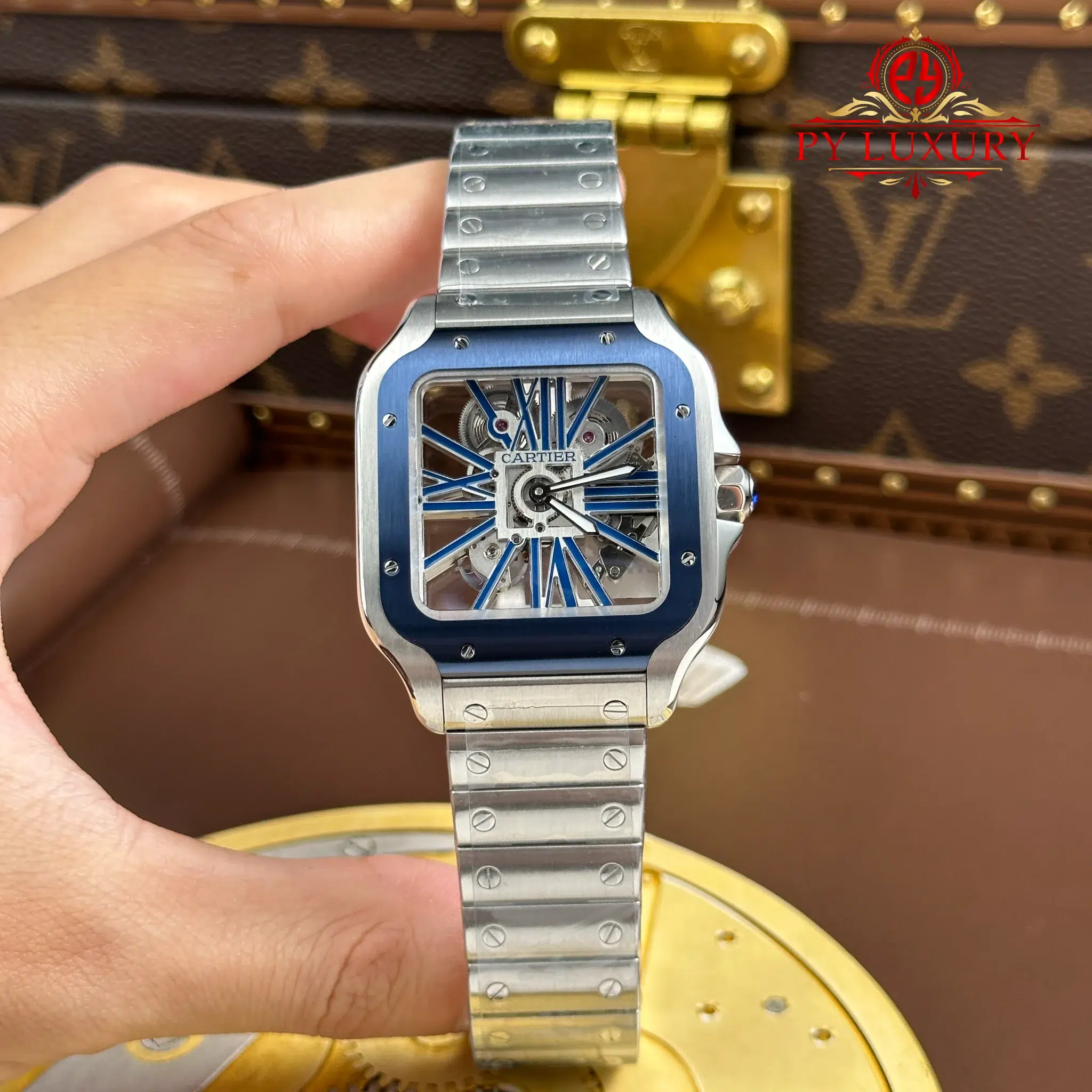 Cartier Santos De Cartier Skeleton Blue WHSA0026 Super Clone - 7 Cartier Santos De Cartier Skeleton Blue WHSA0026 Large Model Super Clone MLF