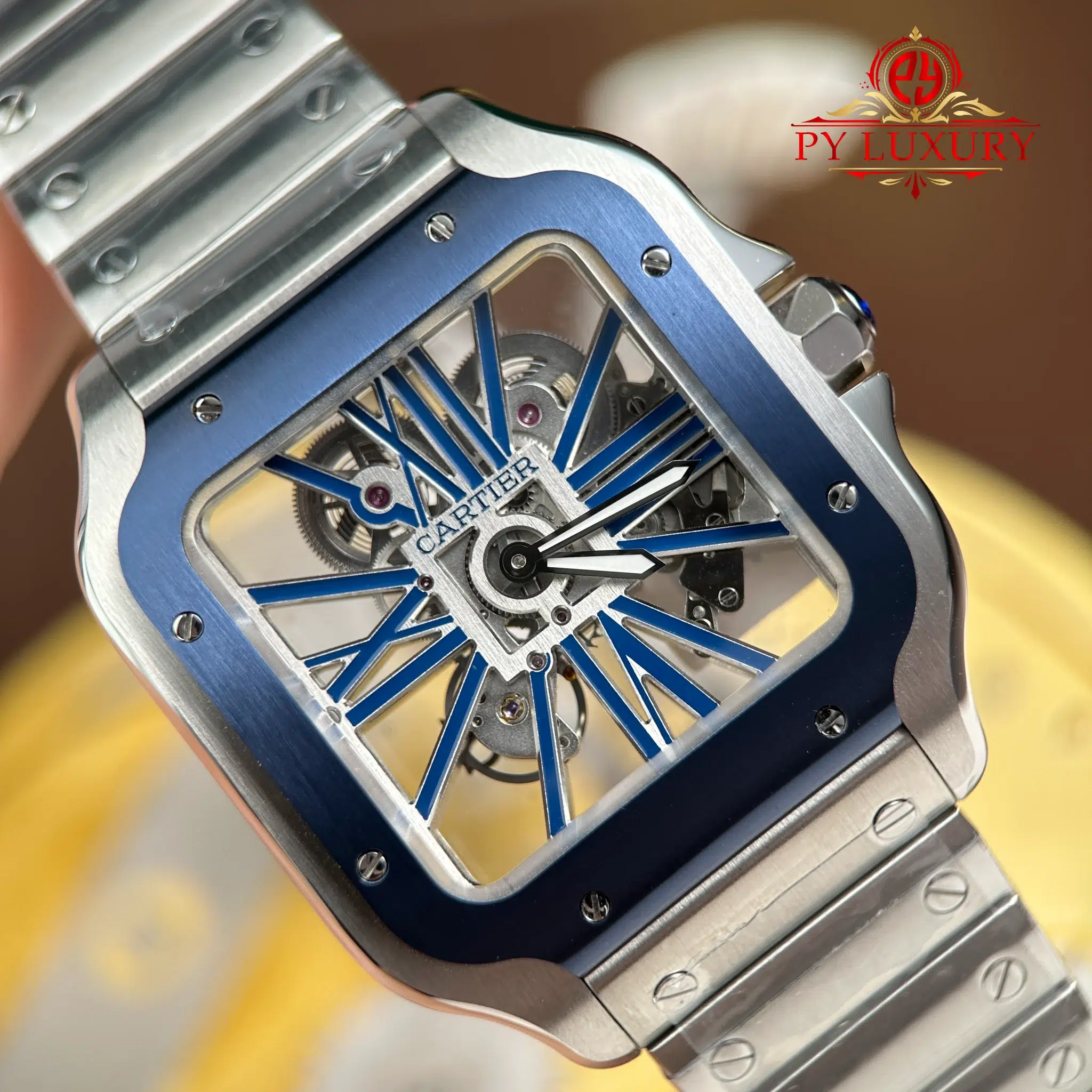 Cartier Santos De Cartier Skeleton Blue WHSA0026 Super Clone - 8