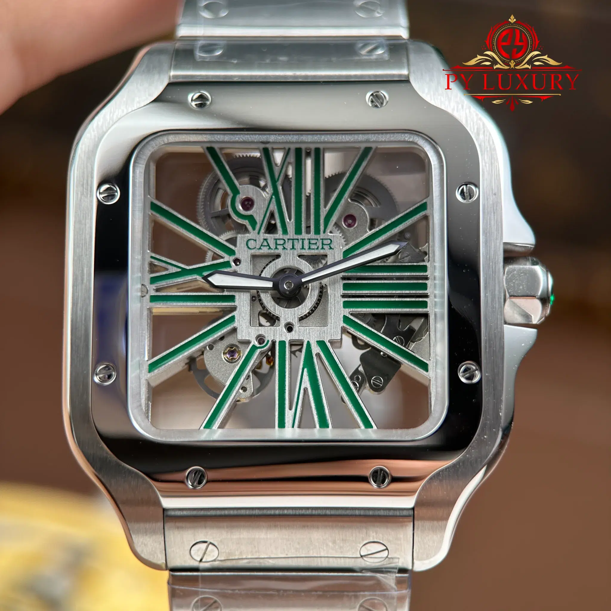 Cartier Santos De Cartier Skeleton Green WHSA0028 Large Model Super Clone - 5