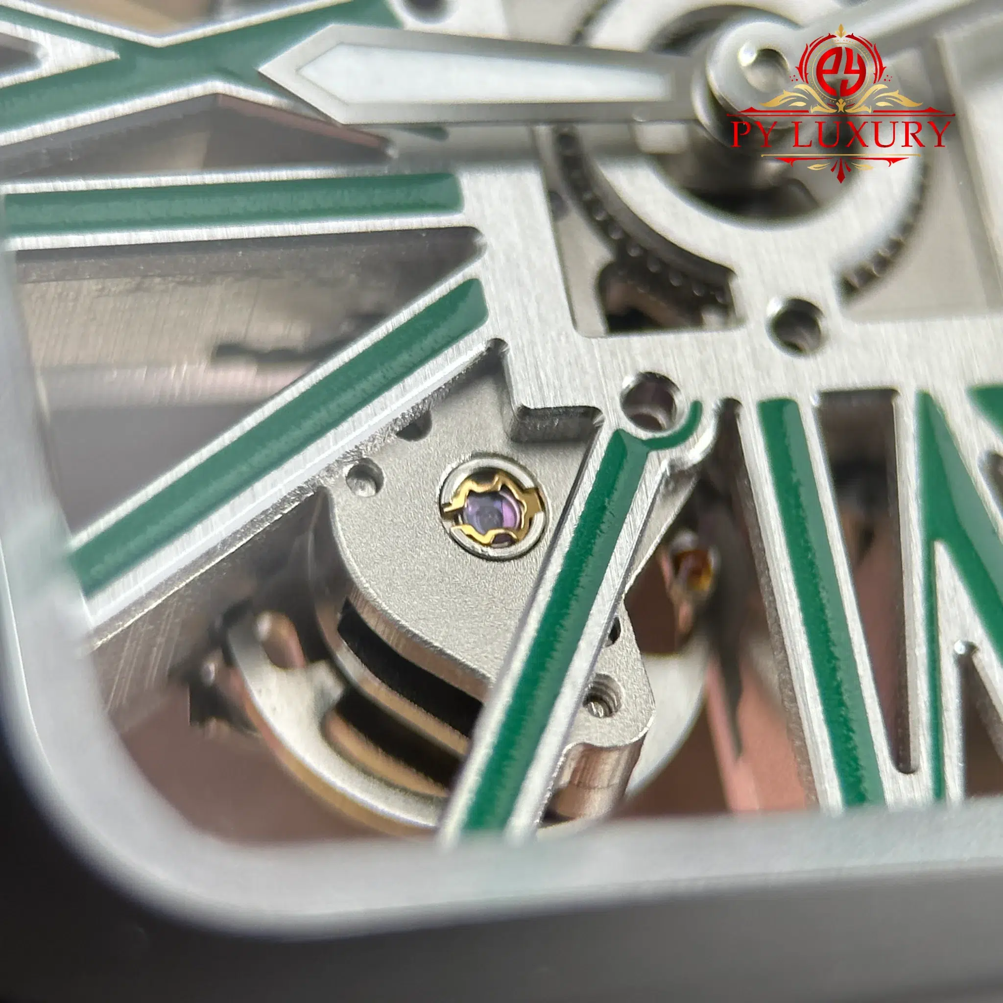 Cartier Santos De Cartier Skeleton Green WHSA0028 Large Model Super Clone - 7