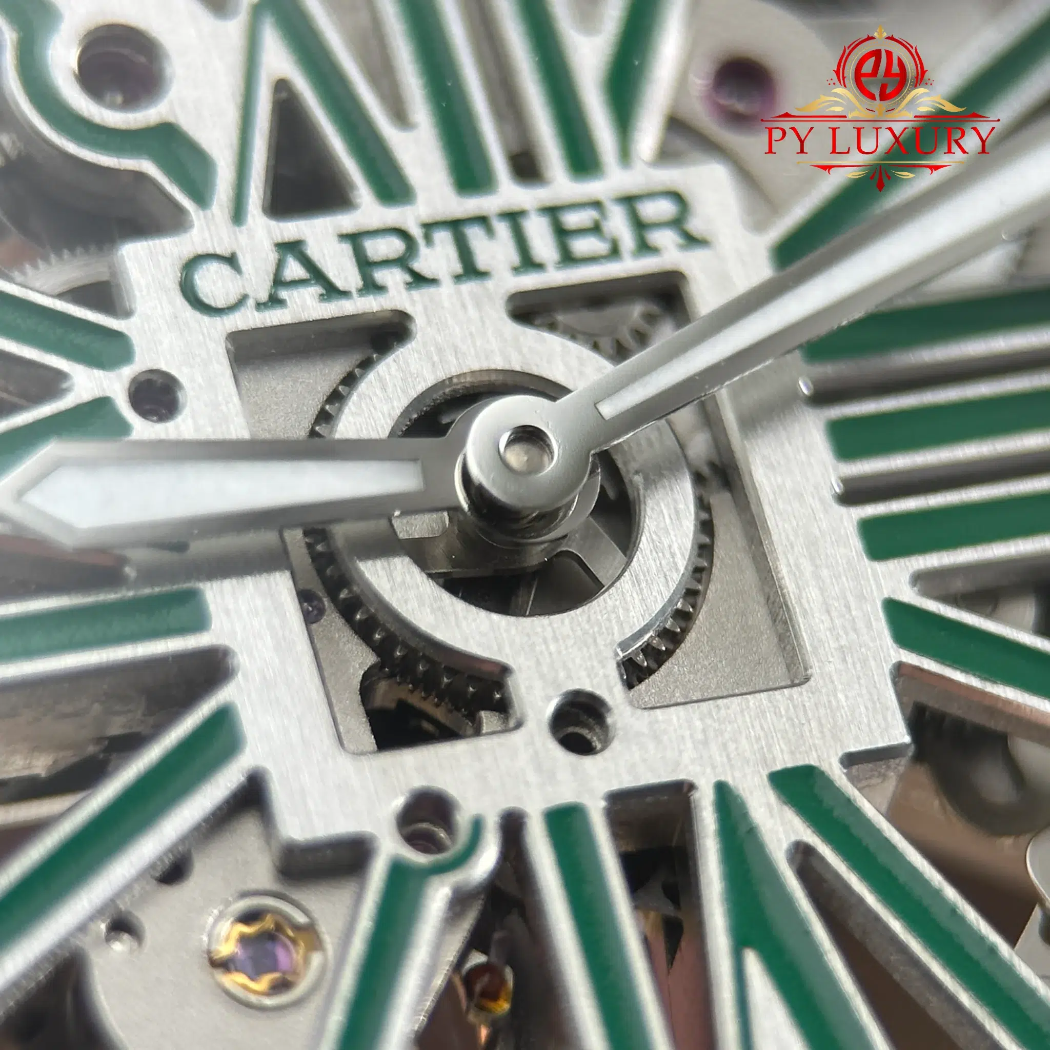 Cartier Santos De Cartier Skeleton Green WHSA0028 Large Model Super Clone - 8