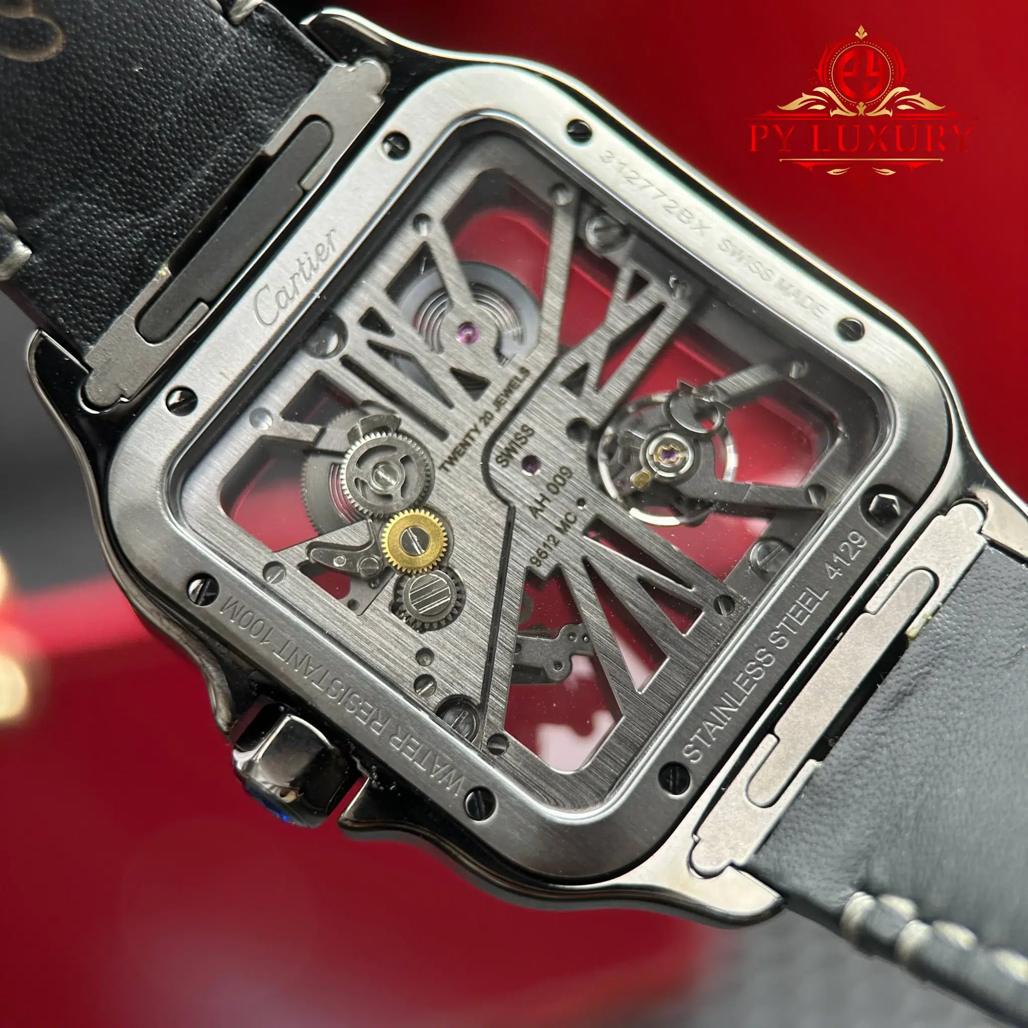 Cartier Santos Skeleton ADLC “Noctambule” WHSA0009 Leather Strap Super Clone Rich Factory - 10