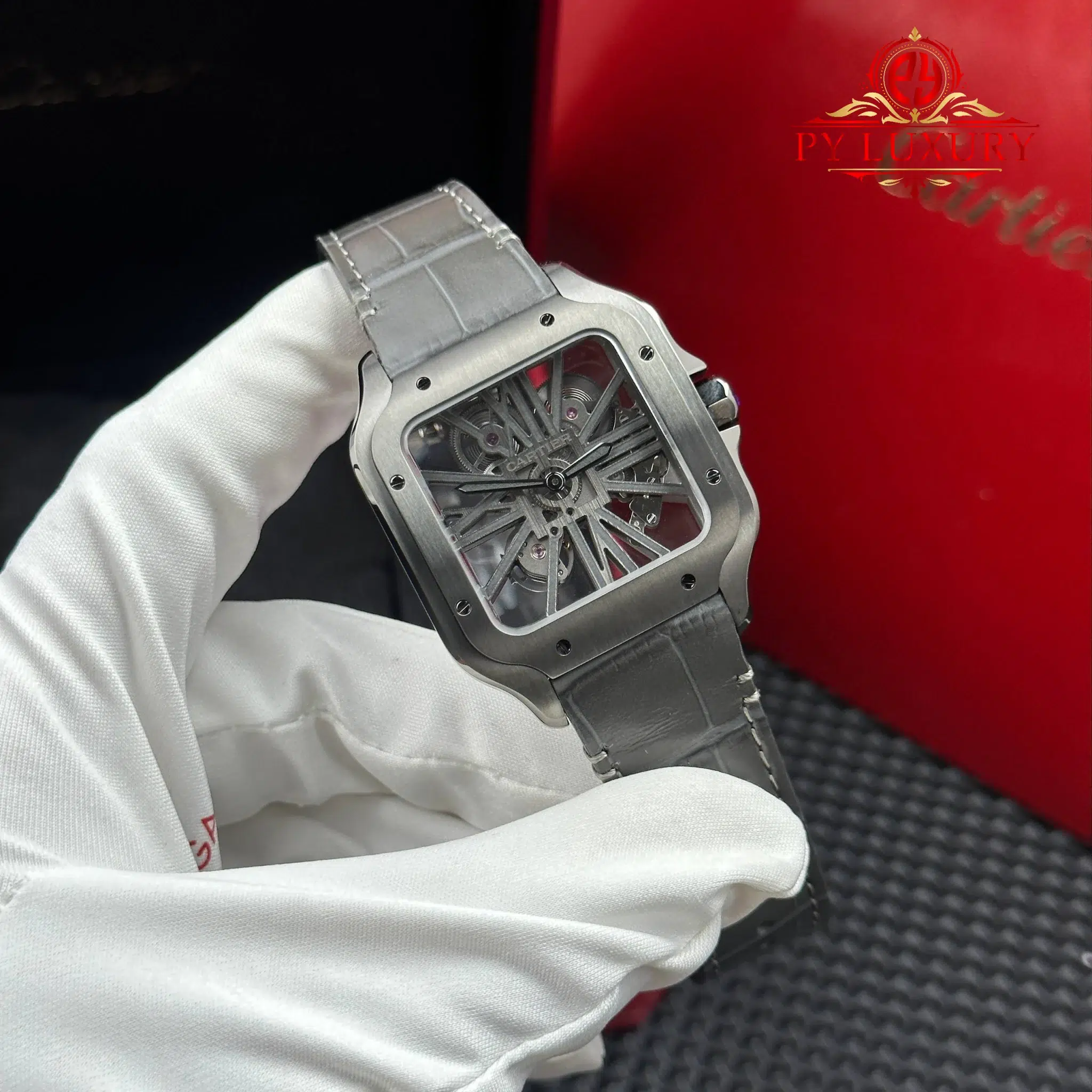 Cartier Santos Skeleton ADLC “Noctambule” WHSA0009 Leather Strap Super Clone Rich Factory - 2