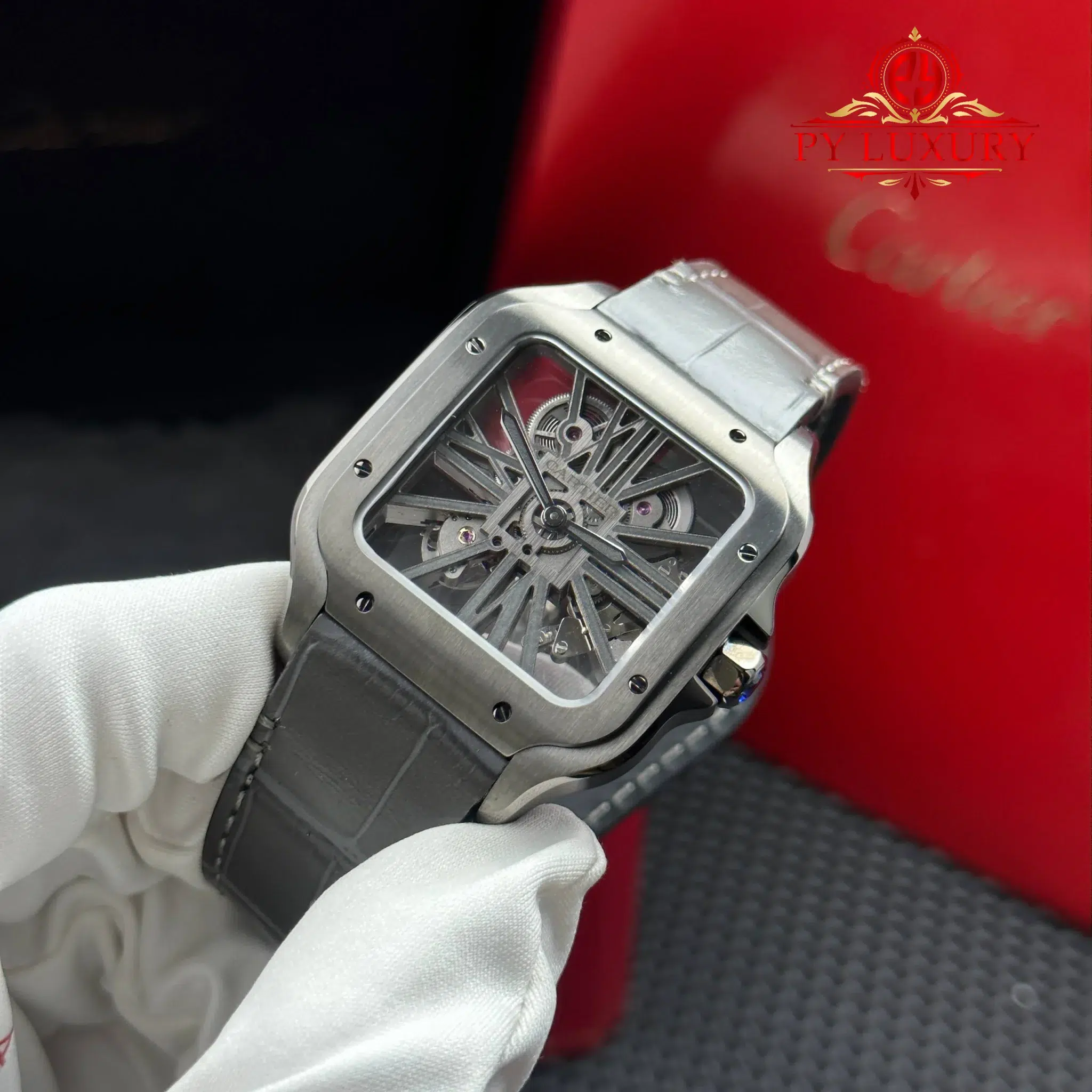 Cartier Santos Skeleton ADLC “Noctambule” WHSA0009 Leather Strap Super Clone Rich Factory - 3