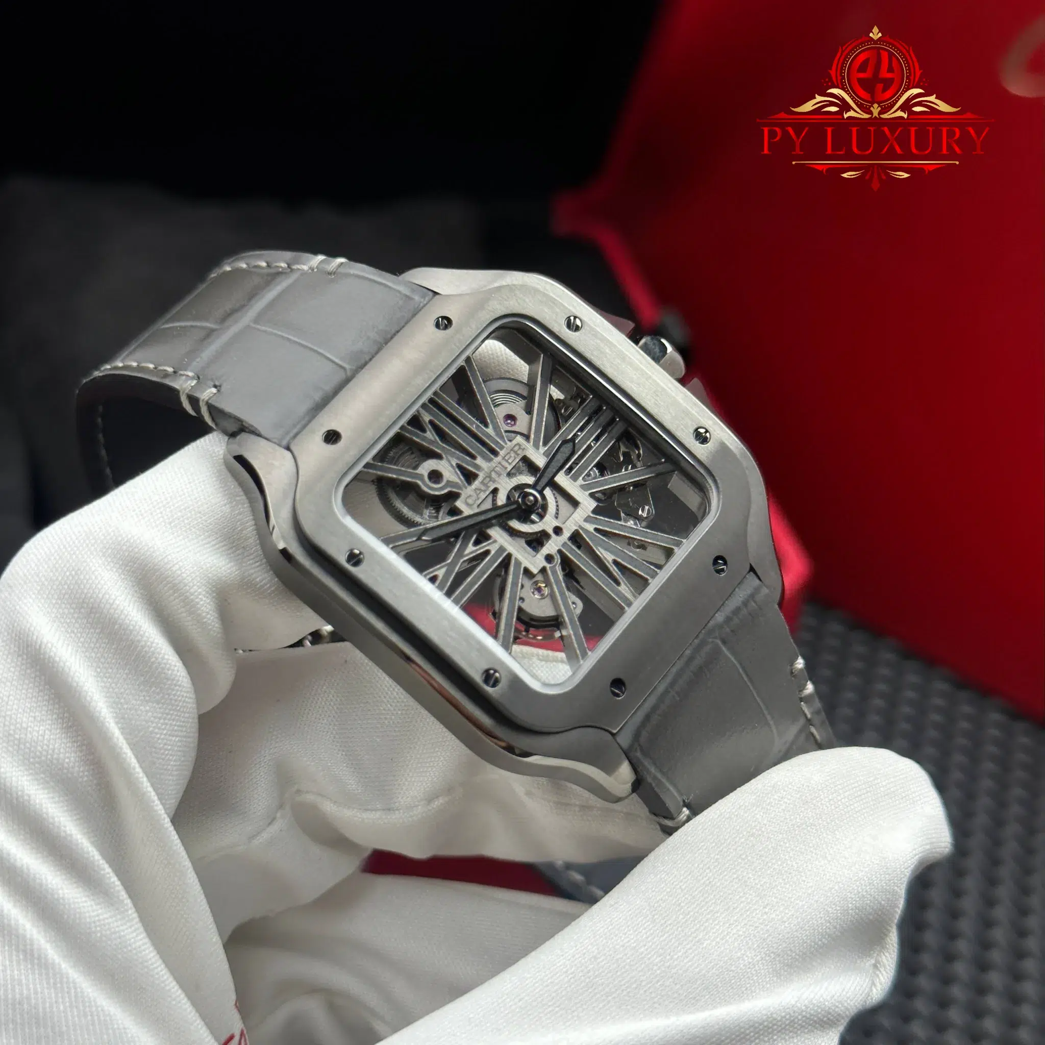 Cartier Santos Skeleton ADLC “Noctambule” WHSA0009 Leather Strap Super Clone Rich Factory - 4
