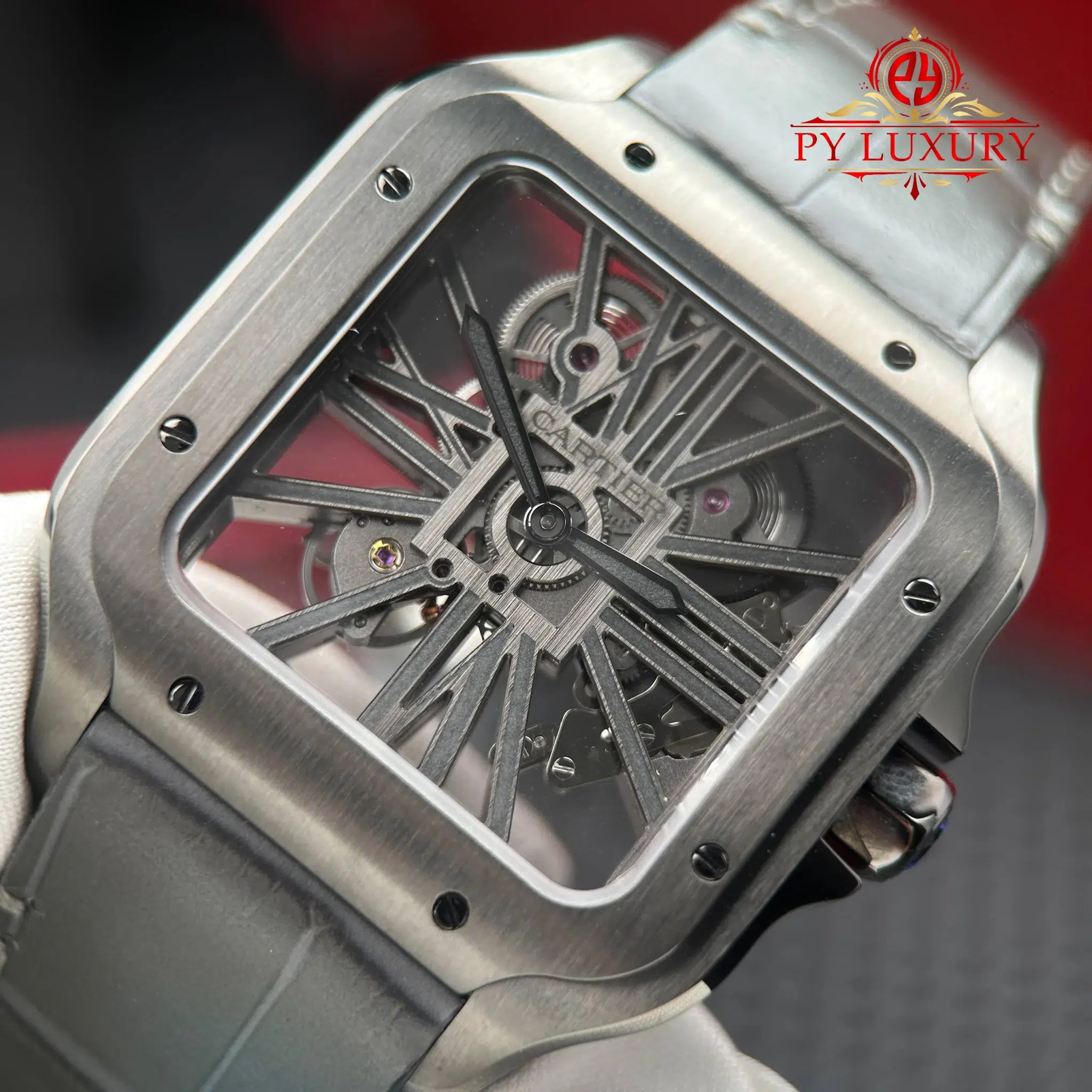 Cartier Santos Skeleton ADLC “Noctambule” WHSA0009 Leather Strap Super Clone Rich Factory - 5