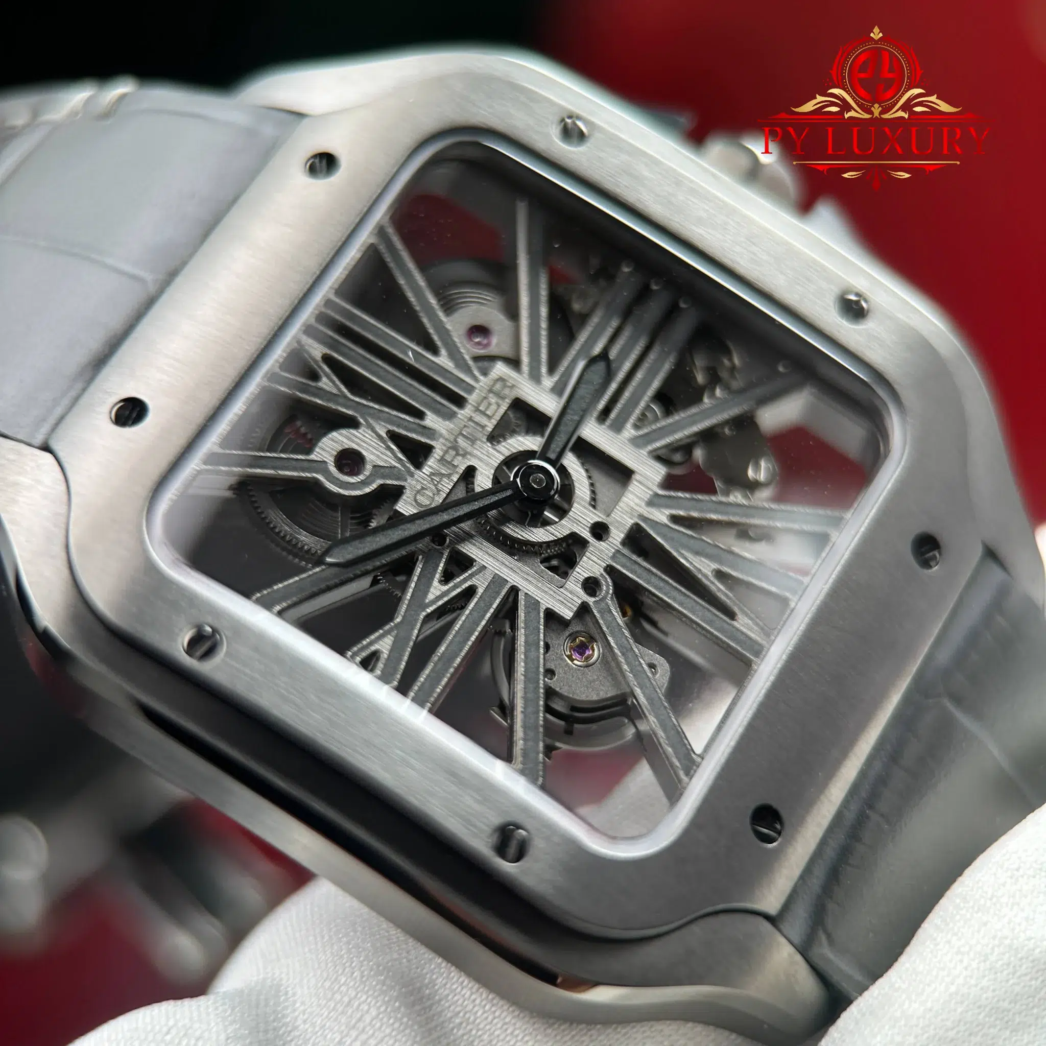 Cartier Santos Skeleton ADLC “Noctambule” WHSA0009 Leather Strap Super Clone Rich Factory - 6