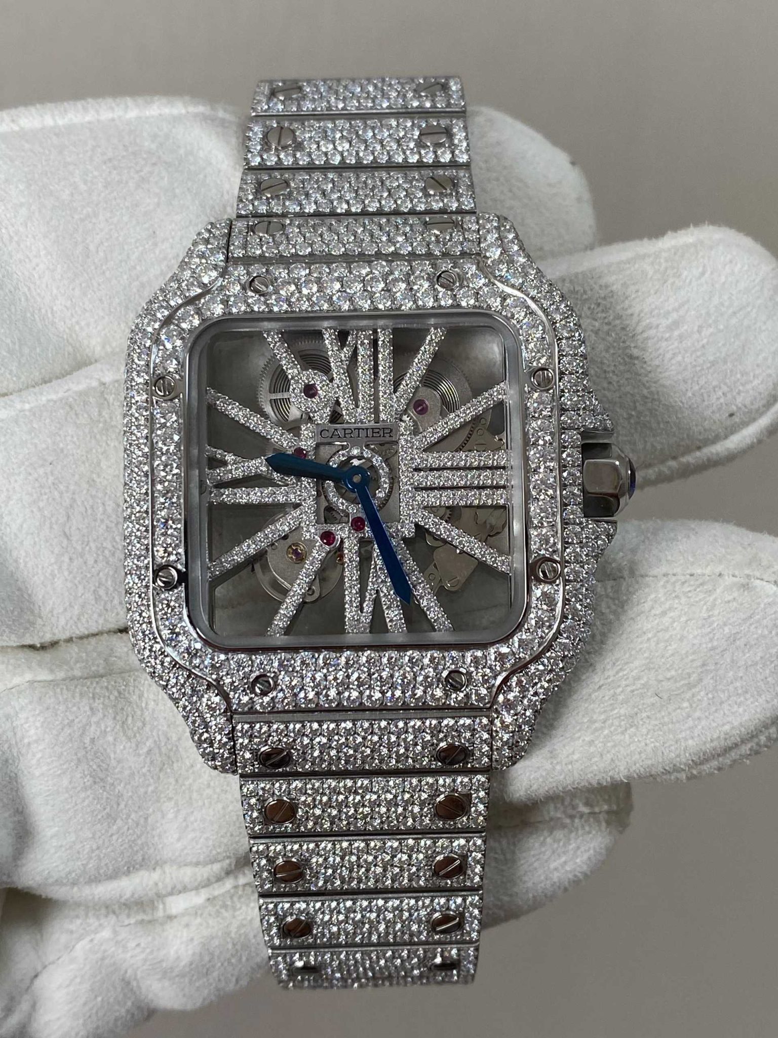 Cartier Santos Skeleton Bustdown Moissanite - 1 Cartier Santos Skeleton Bust Down Moissanite Super Clone