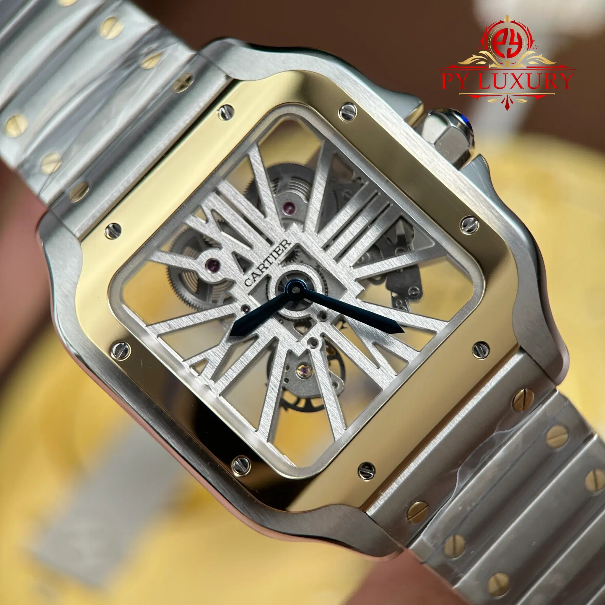 Cartier Santos Skeleton Large Model Steel & Yellow Gold WHSA0019 Steel Bracelet - 5