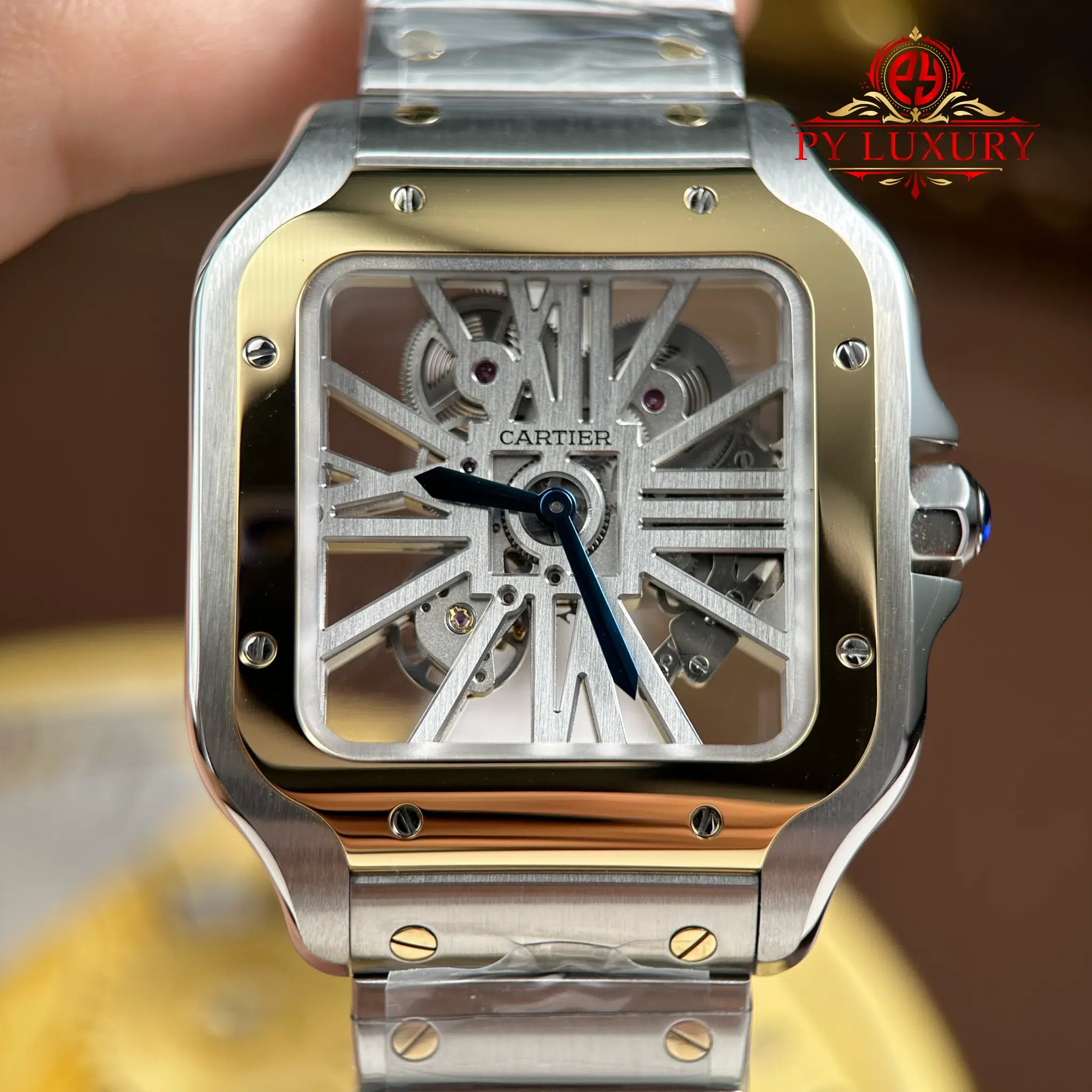 Cartier Santos Skeleton Large Model Steel & Yellow Gold WHSA0019 Steel Bracelet - 6
