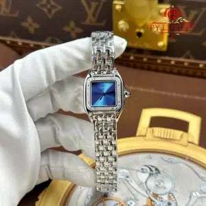 Cartier Panthère Small W4PN001 Steel Blue Dial Diamond Bezel Best Replica AF