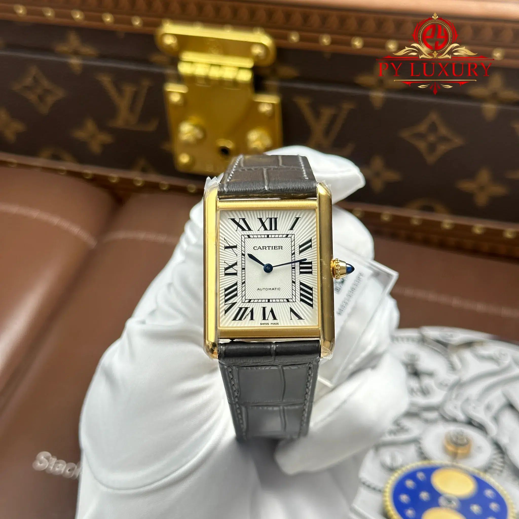 Cartier Tank Louis WGTA0357 Yellow Gold Silver Dial Leather Strap Best Replica AF 38.1mm x 27.75mm