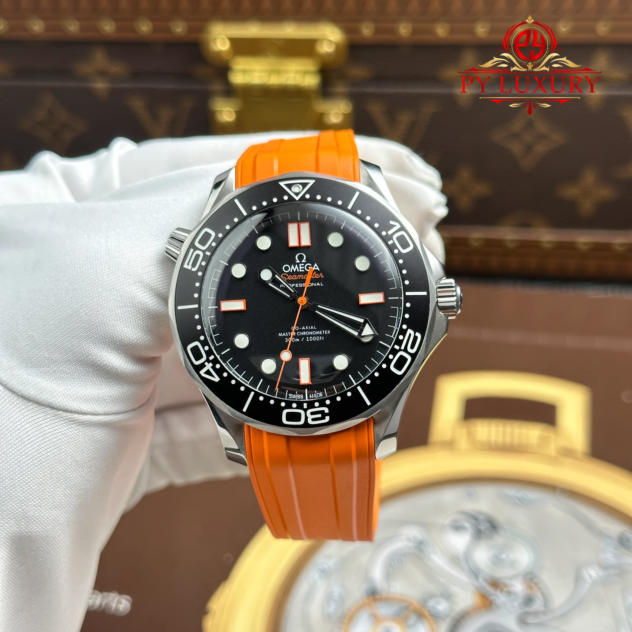 Omega Seamaster Diver 300M 21032422001006 Steel Black Dial Orange Rubber Strap - 1