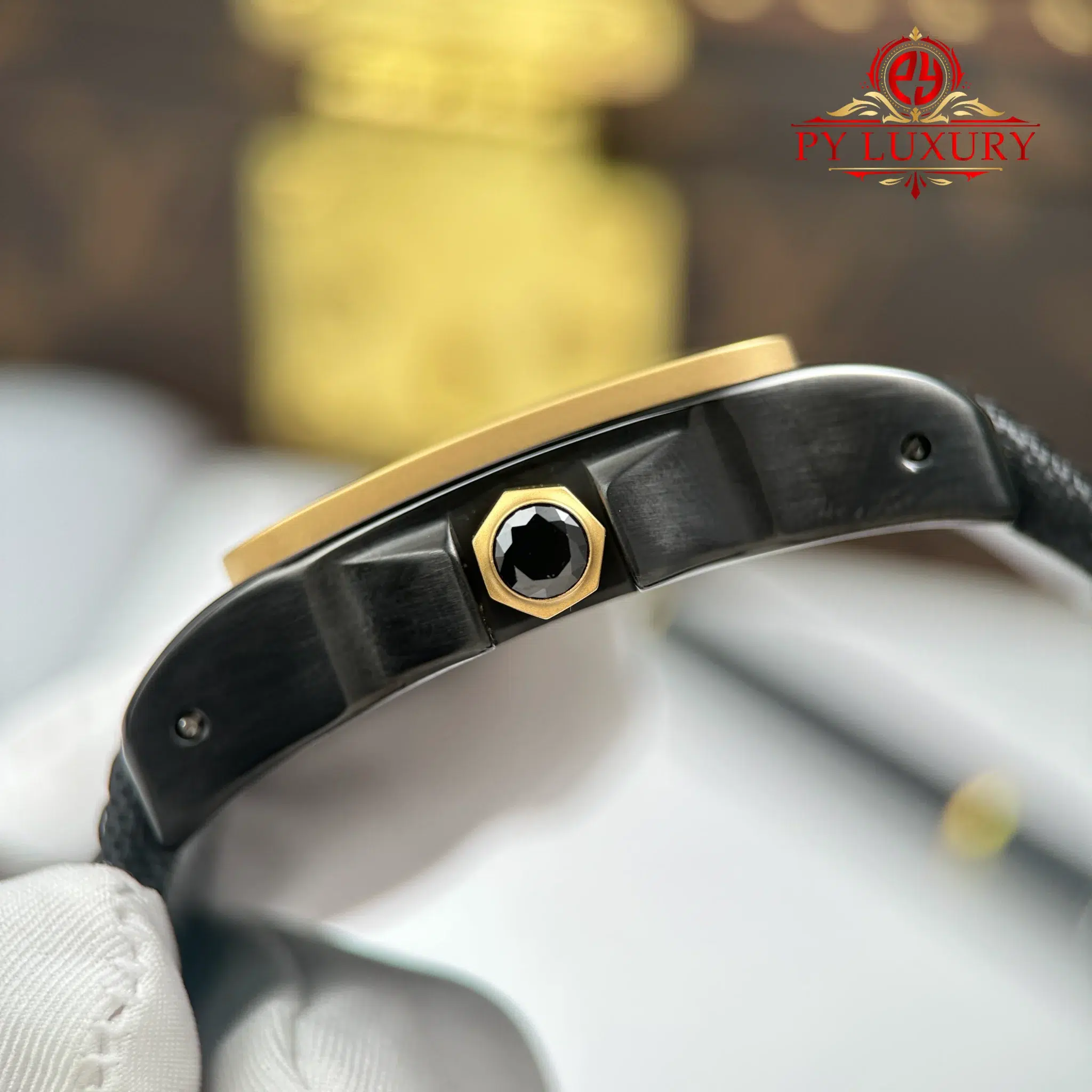 Cartier Santos 100 XL Black DLC Yellow Gold Black Leather Strap Best Replica - 8