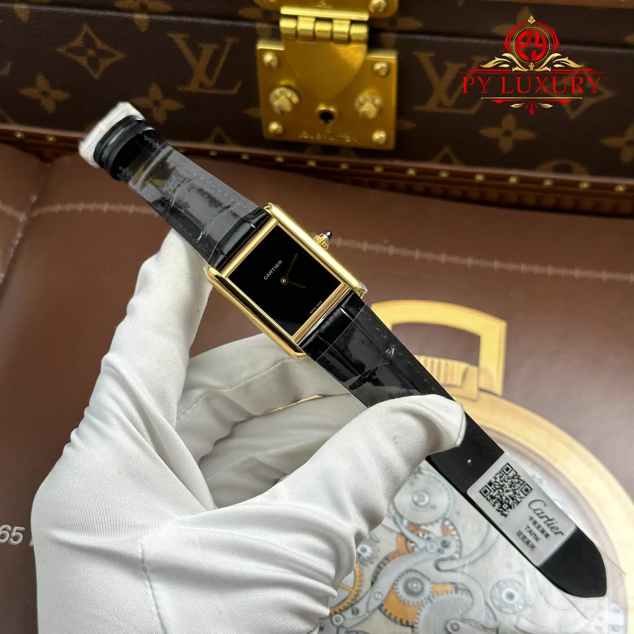 Cartier Tank Louis WGTA0091 Yellow Gold Black Dial Leather Strap - 2