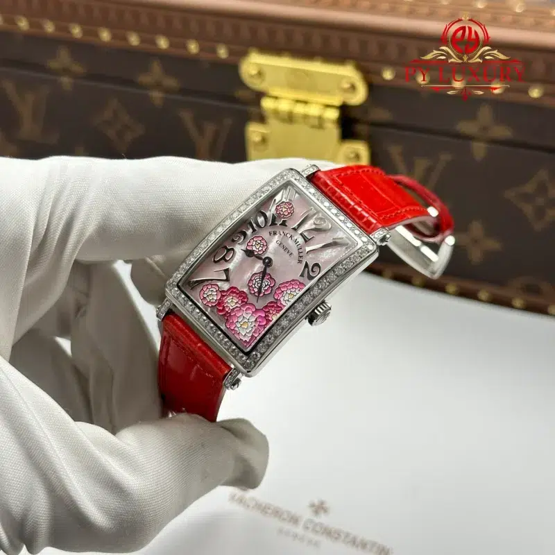 Franck Muller Long Island 952 QZ REL MOP RS D 1R PEONY Red Leather