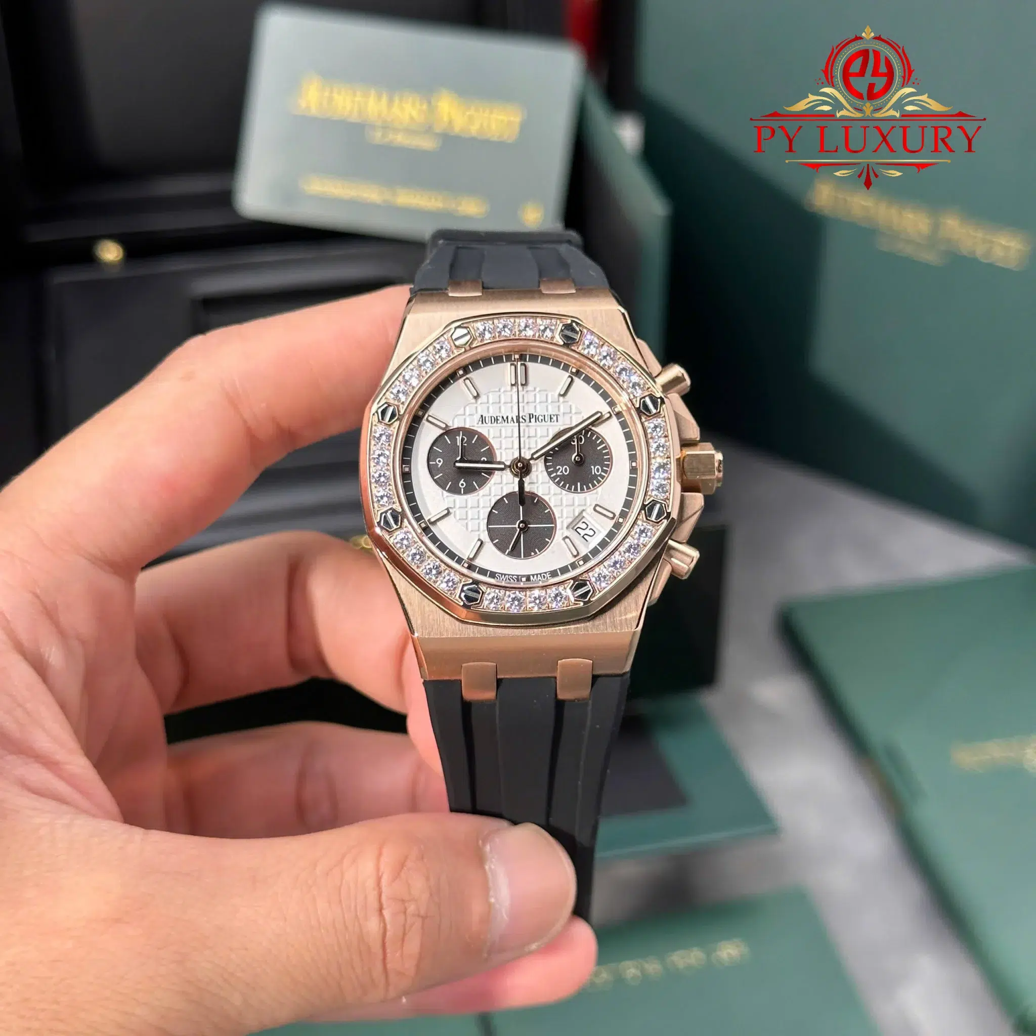 Audemars Piguet Royal Oak Offshore 26231OR Rose Gold Silver Dial Diamond Bezel 1 1 Best Replica PPF - 1 Audemars Piguet Royal Oak Offshore 26231OR Rose Gold Silver Dial Diamond Bezel 1:1 Best Replica PPF 37mm
