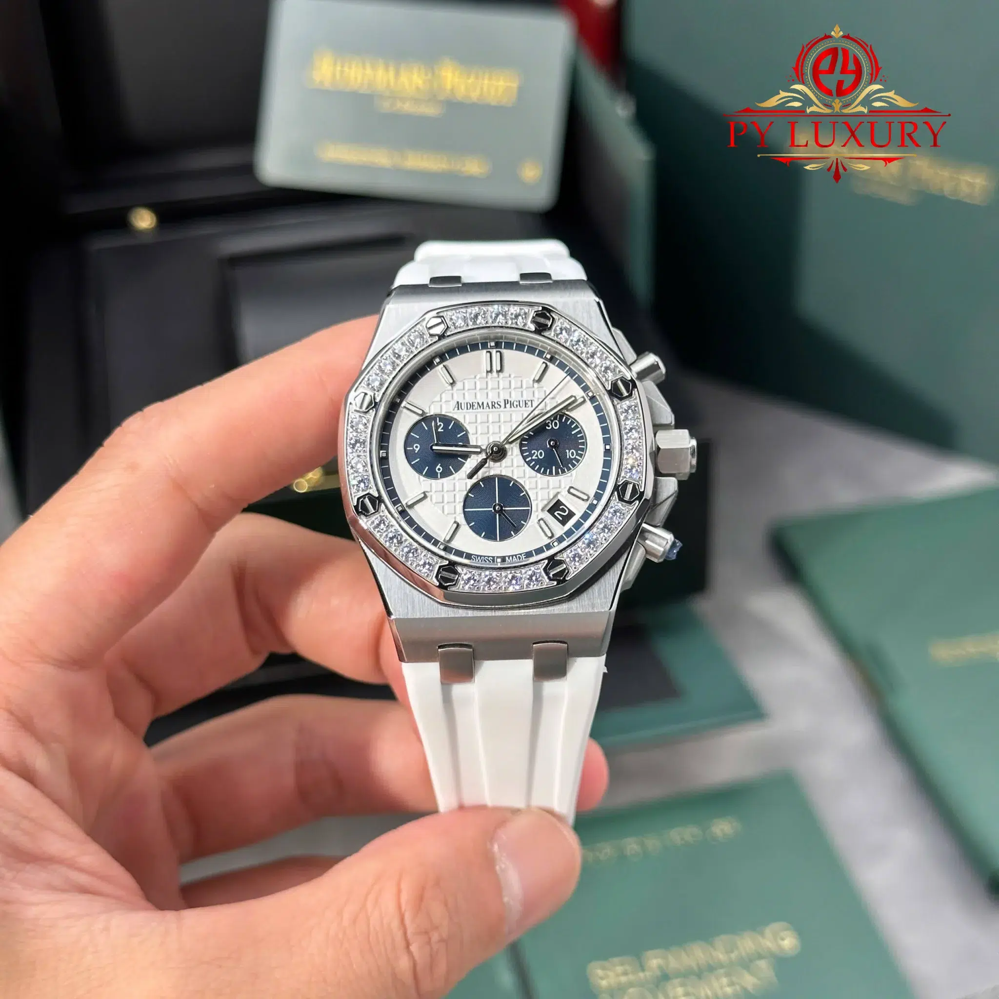 Audemars Piguet Royal Oak Offshore Chronograph 26231ST White Dial Diamond Bezel 1 1 Best Replica PPF - 1 Audemars Piguet Royal Oak Offshore Chronograph 26231ST White Dial Diamond Bezel 1:1 Best Replica PPF 37mm