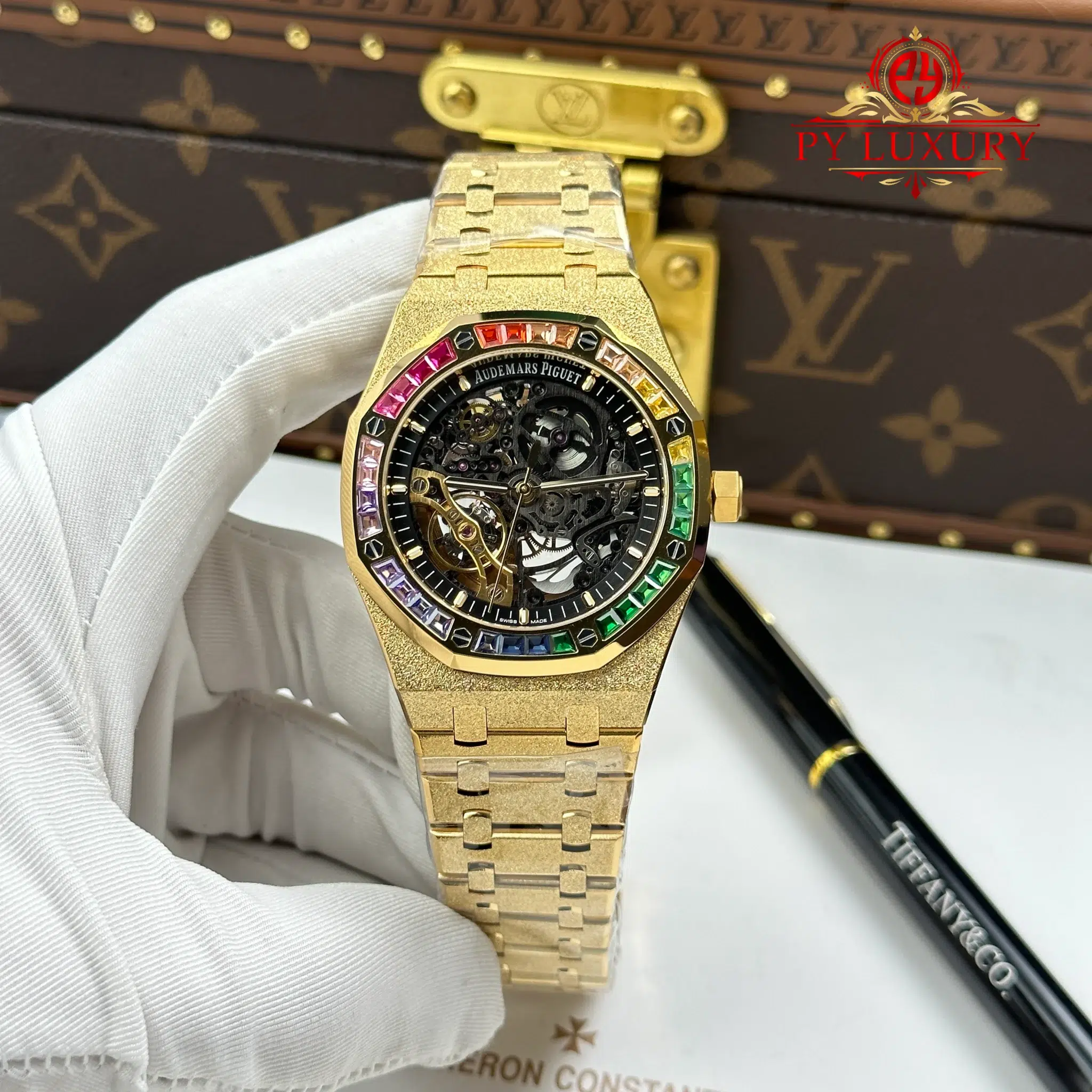 Audemars Piguet Royal Oak Openworked 15412BA Rainbow Frosted Yellow Gold - 1 Audemars Piguet Royal Oak Openworked 15412BA Rainbow Frosted Yellow Gold Best Replica THB