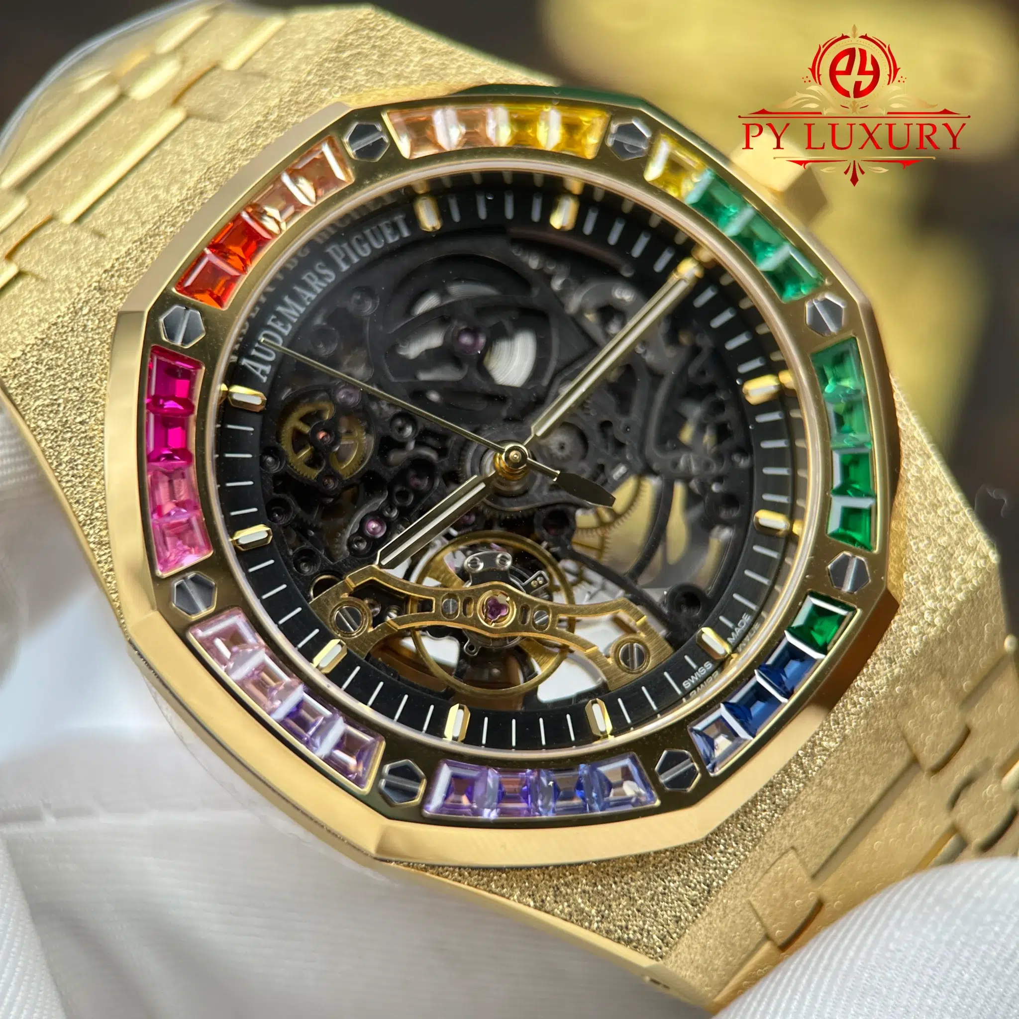 Audemars Piguet Royal Oak Openworked 15412BA Rainbow Frosted Yellow Gold - 4