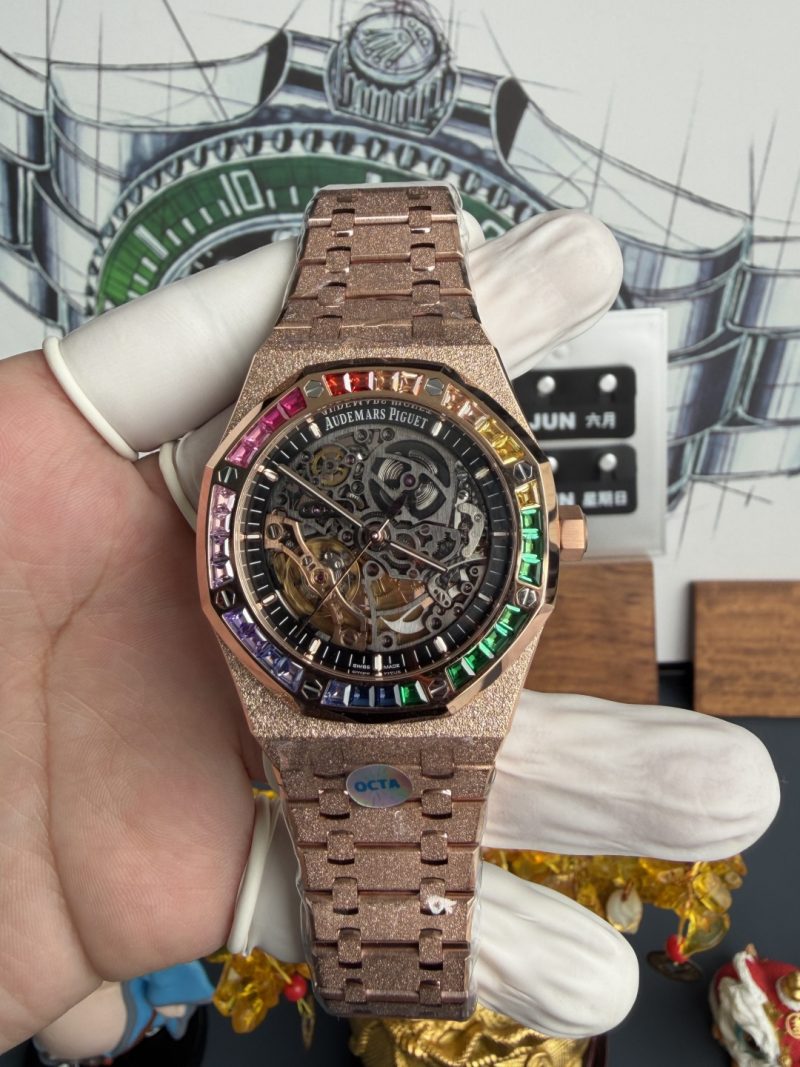 Audemars Piguet Royal Oak Openworked Rainbow 15412OR Frosted Rose Gold ...