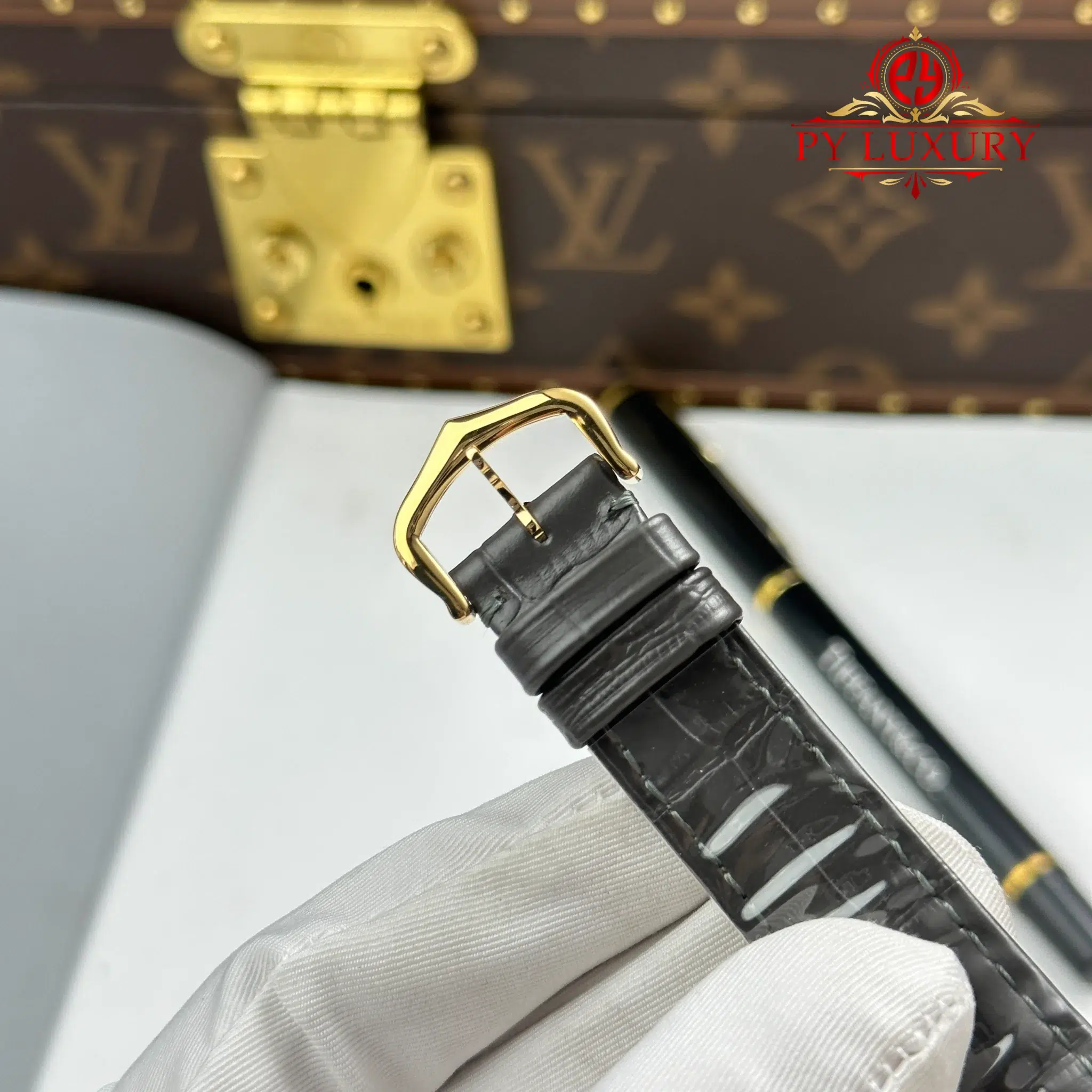 Cartier Santos Dumont LM Yellow Gold Gray Lacquer Grey Dial Leather Strap - 10