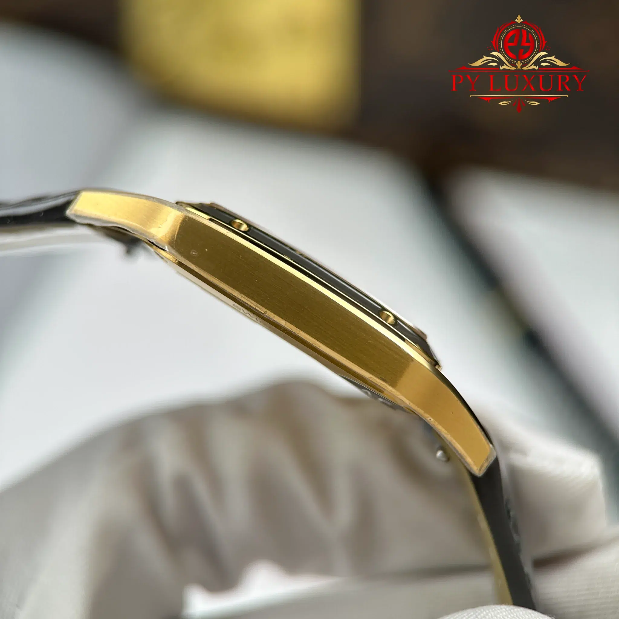 Cartier Santos Dumont LM Yellow Gold Gray Lacquer Grey Dial Leather Strap - 8