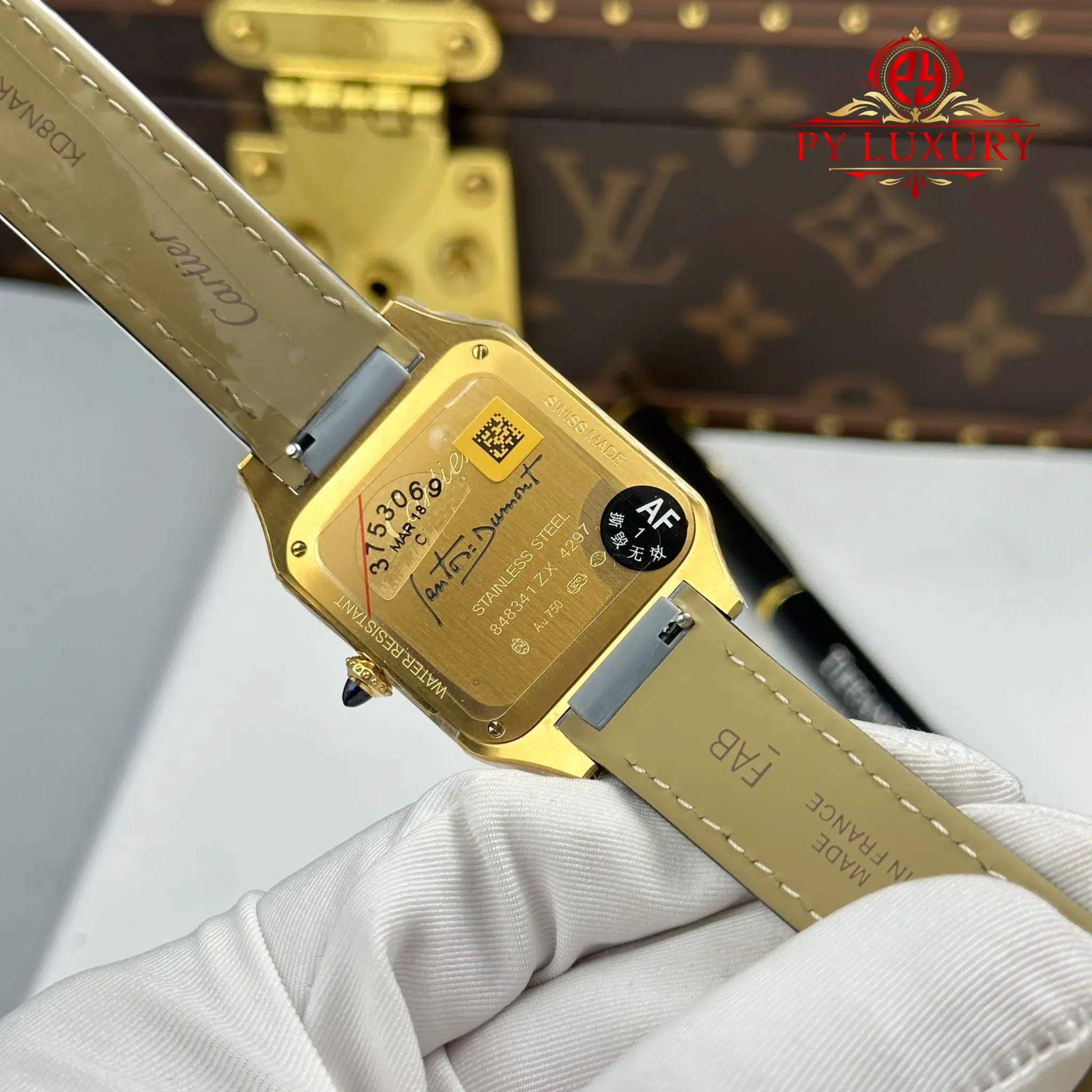 Cartier Santos Dumont LM Yellow Gold Gray Lacquer Grey Dial Leather Strap - 9