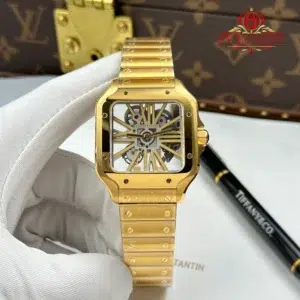 Cartier Santos Skeleton Dial WHSA0042 Yellow Gold Large Model Super Clone