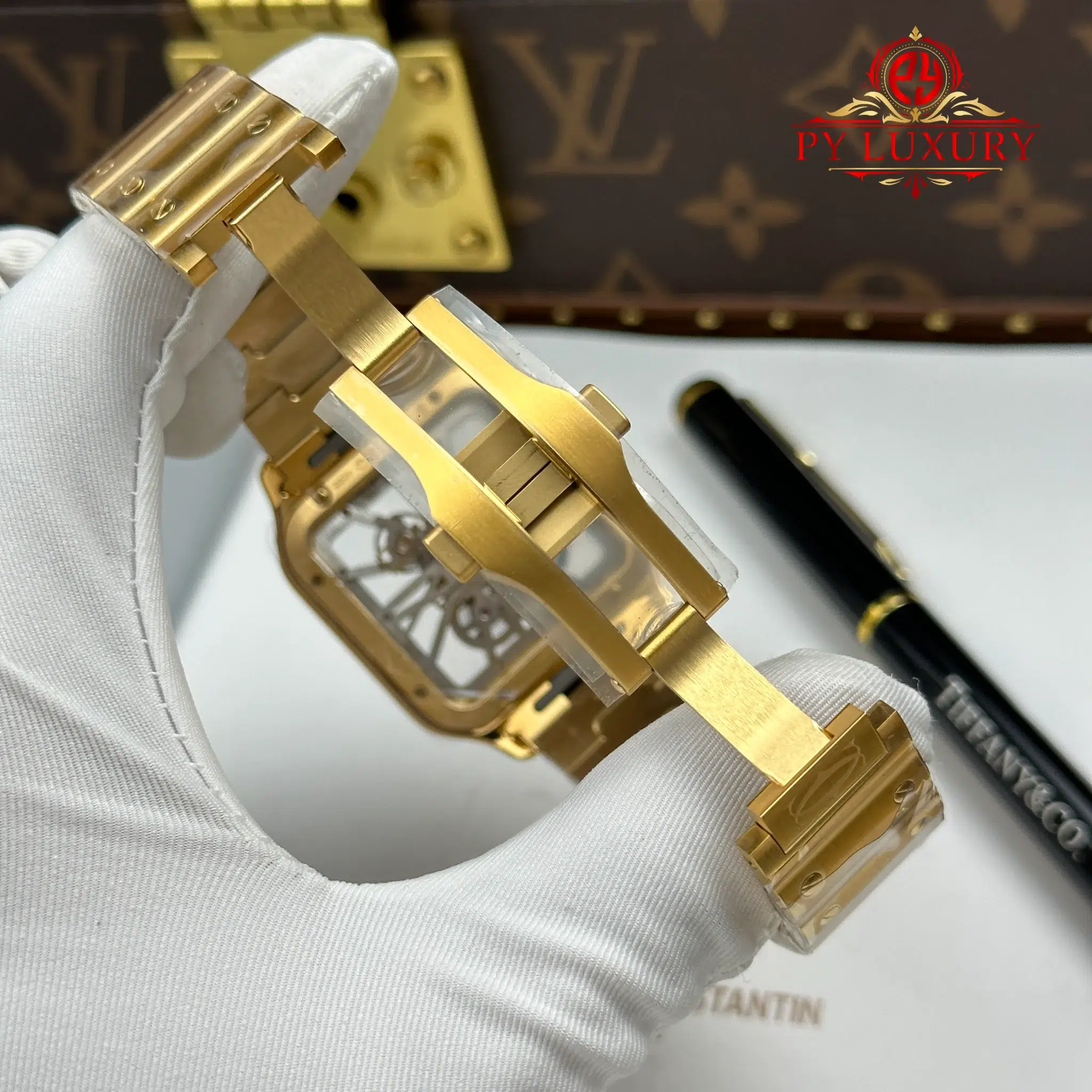 Cartier Santos Skeleton Dial WHSA0042 Yellow Gold Large Model Super Clone - 12