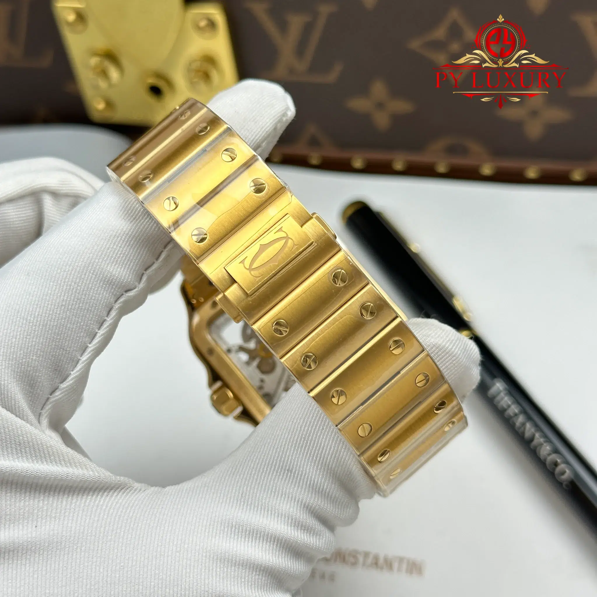 Cartier Santos Skeleton Dial WHSA0042 Yellow Gold Large Model Super Clone - 13