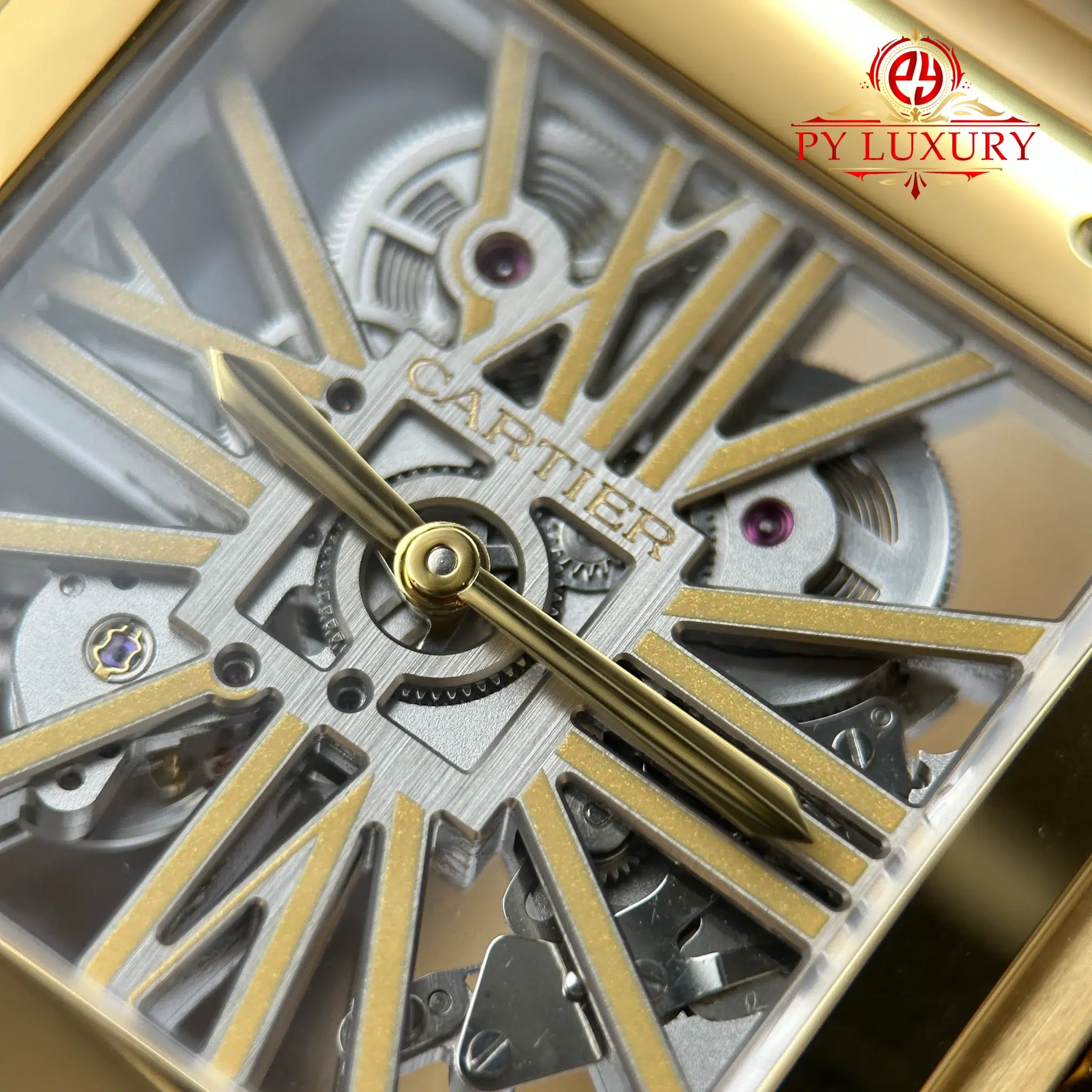 Cartier Santos Skeleton Dial WHSA0042 Yellow Gold Large Model Super Clone - 6
