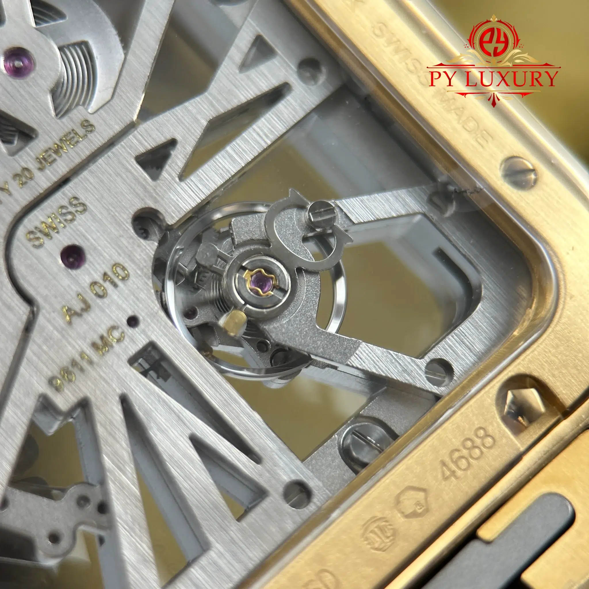 Cartier Santos Skeleton Dial WHSA0042 Yellow Gold Large Model Super Clone - 8