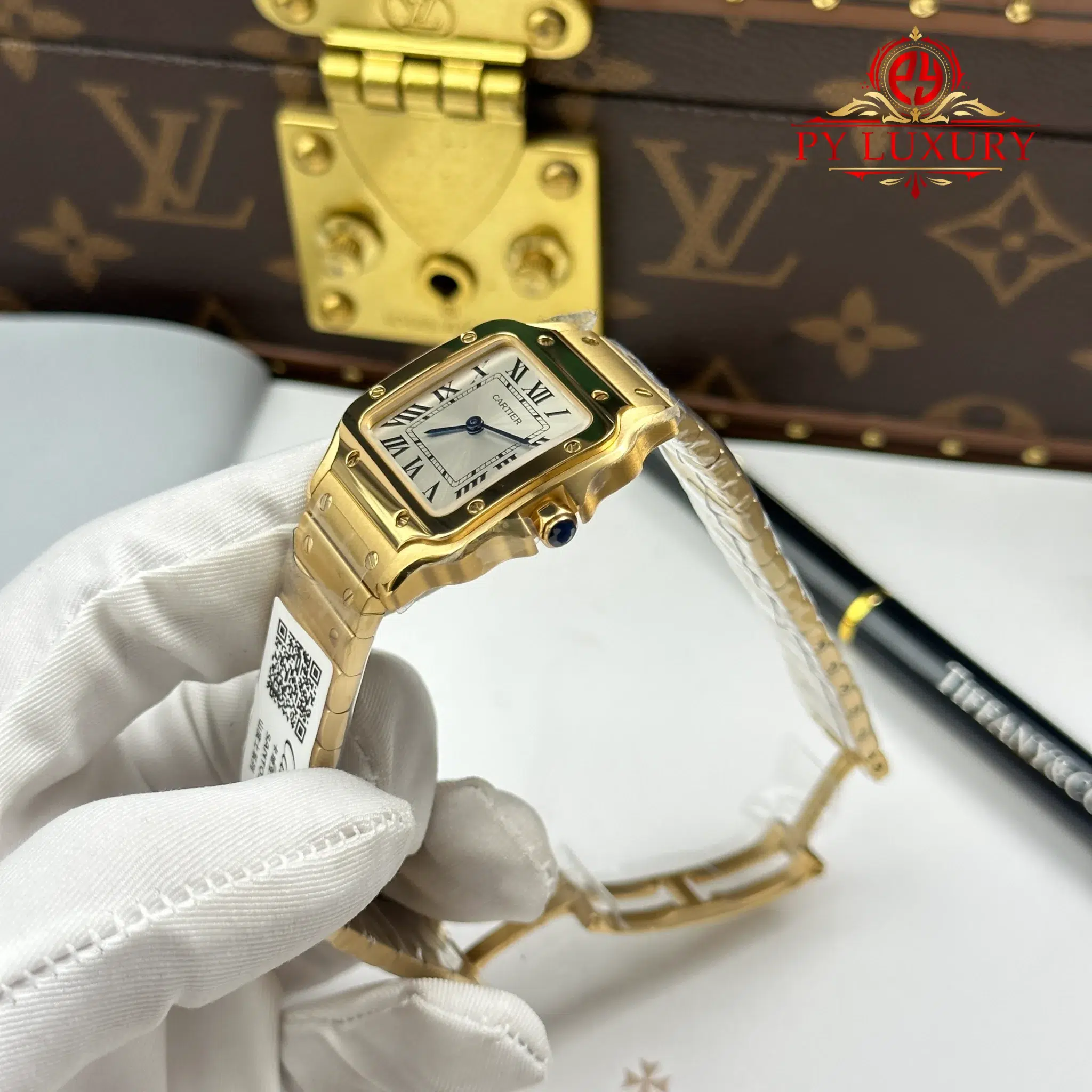 Cartier Santos WGSA0107 Yellow Gold Small Model Silver Dial Quartz - 3