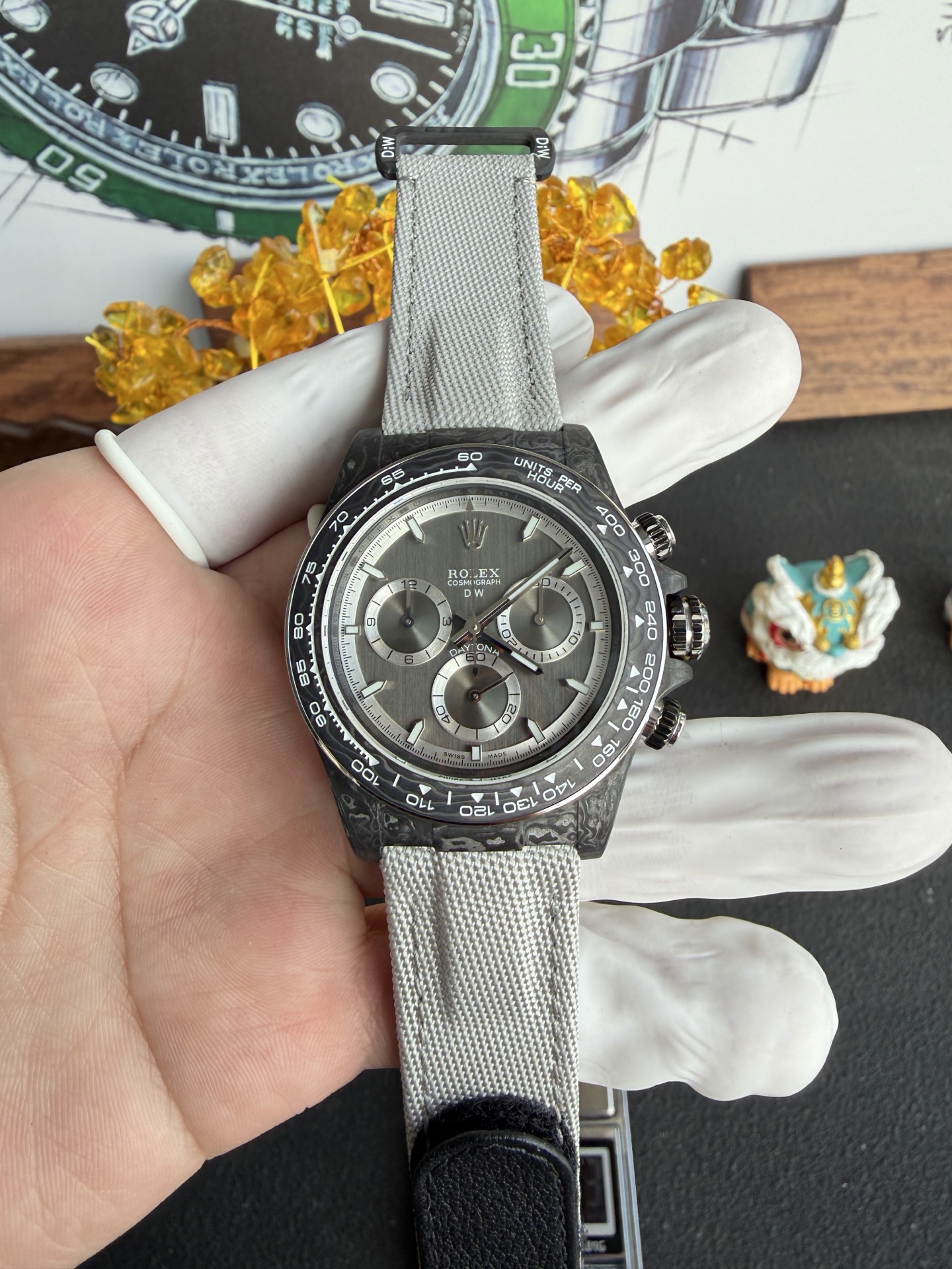 DiW Rolex Graphite Daytona NOVA Gray Dial Black Carbon Nilon Strap Super Clone - 1 DiW Rolex Graphite Daytona NOVA Gray Dial Black Carbon Nilon Strap Super Clone