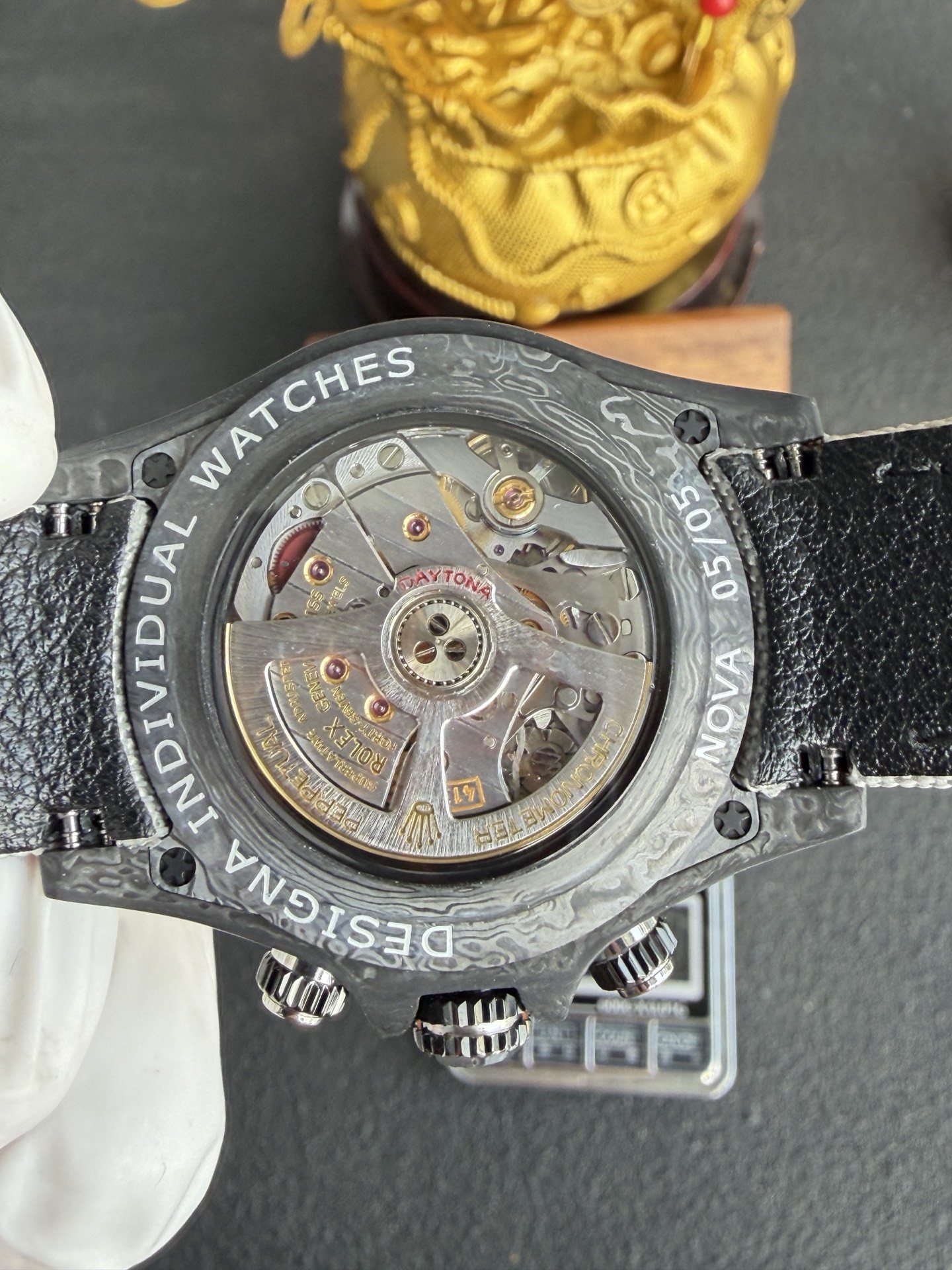 DiW Rolex Graphite Daytona NOVA Gray Dial Black Carbon Nilon Strap Super Clone - 10