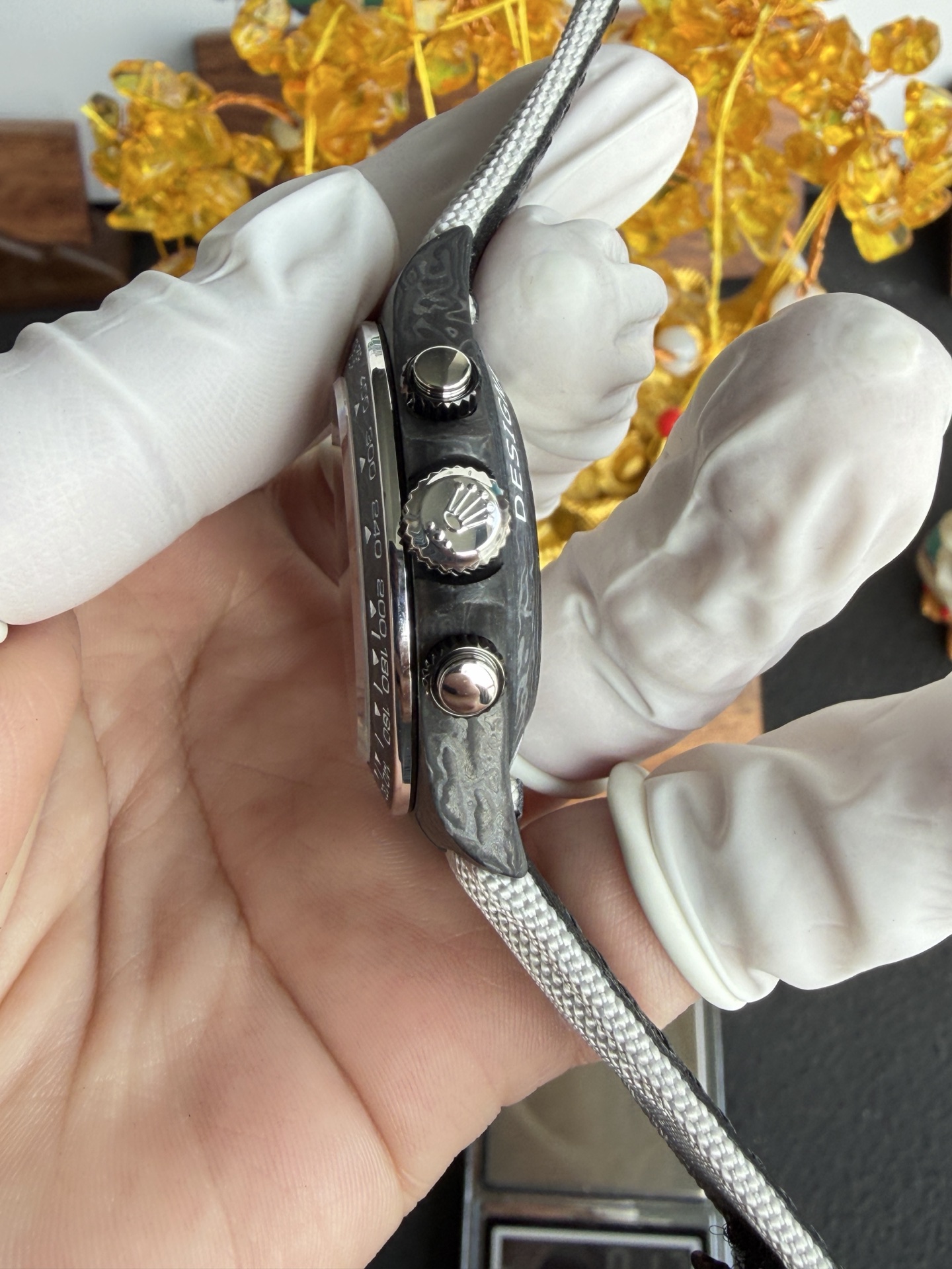 DiW Rolex Graphite Daytona NOVA Gray Dial Black Carbon Nilon Strap Super Clone - 7