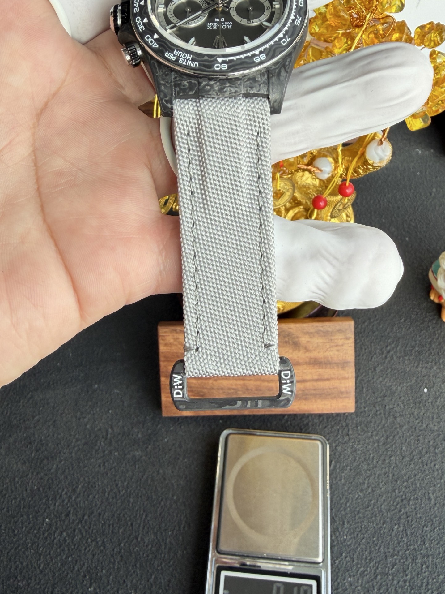 DiW Rolex Graphite Daytona NOVA Gray Dial Black Carbon Nilon Strap Super Clone - 9