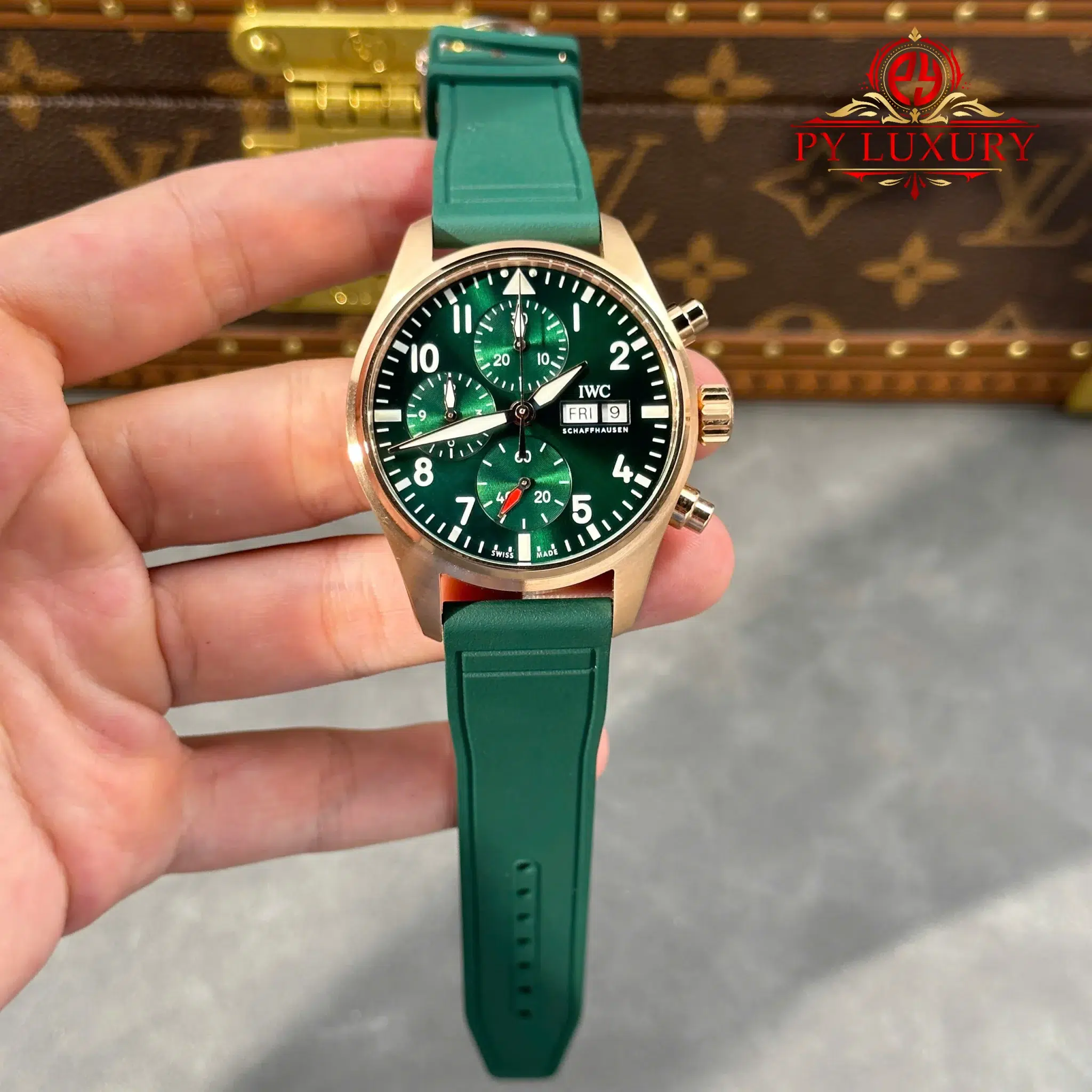 IWC Pilot Chronograph IW388110 Rose Gold Green Dial Green Rubber Strap Super Clone APSF - 1 IWC Pilot Chronograph IW388110 Rose Gold Green Dial Green Rubber Strap Super Clone APSF 41mm