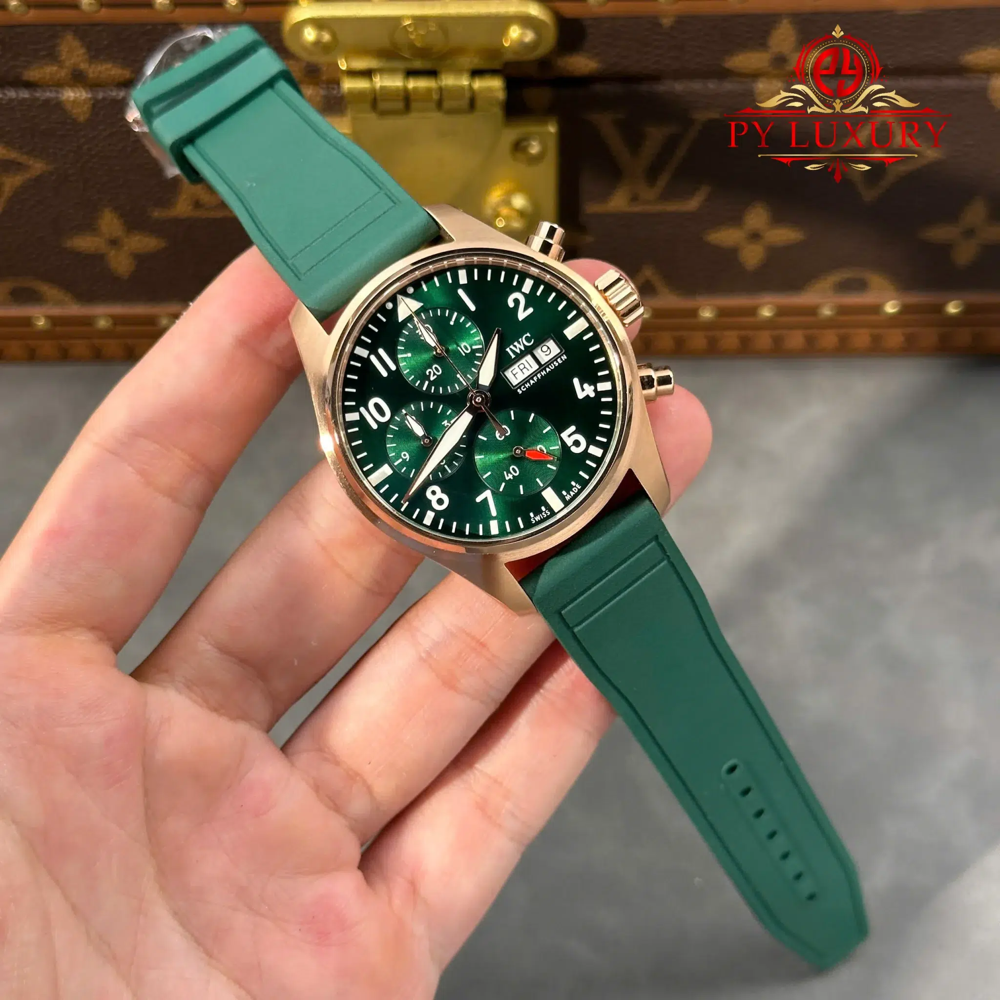 IWC Pilot Chronograph IW388110 Rose Gold Green Dial Green Rubber Strap Super Clone APSF - 2