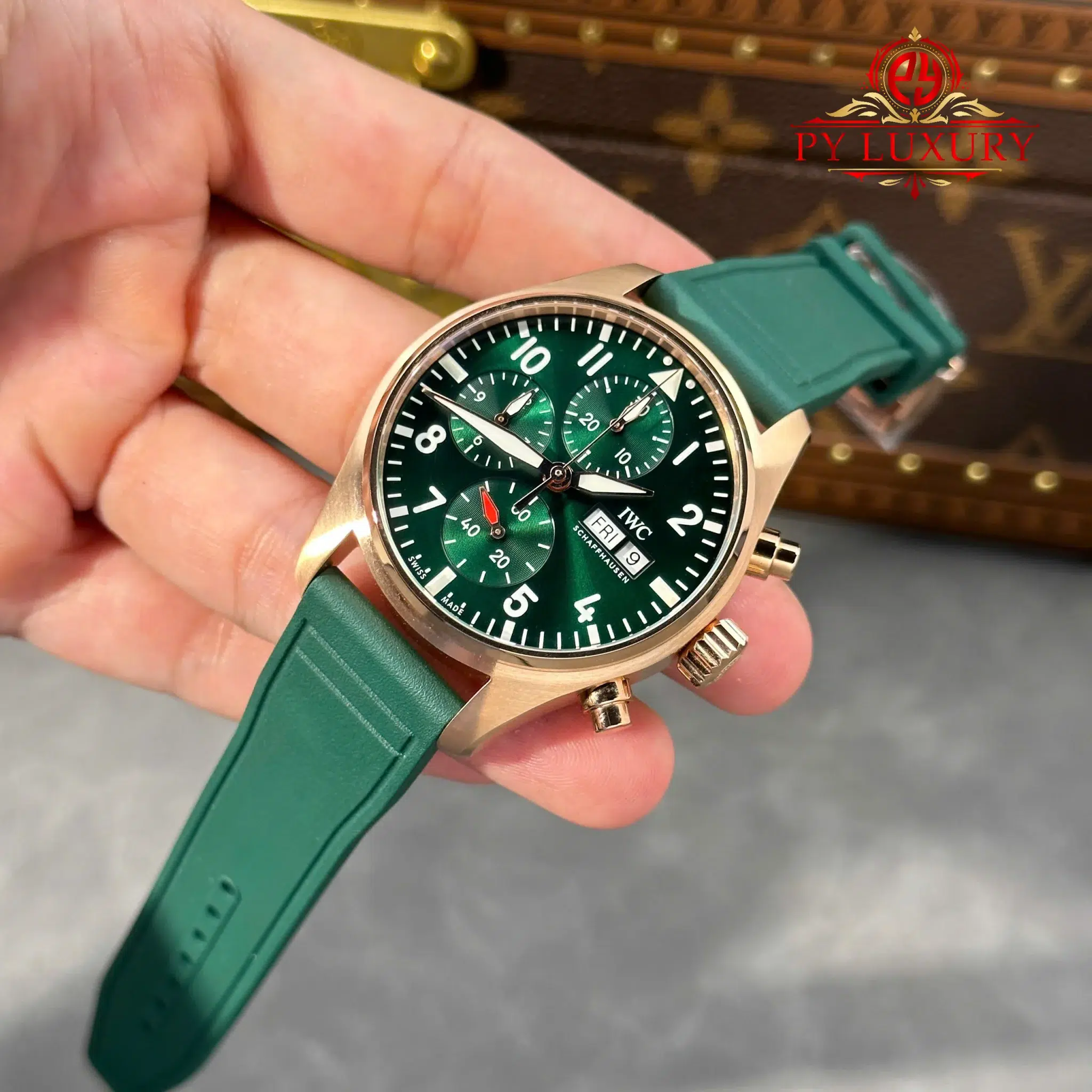 IWC Pilot Chronograph IW388110 Rose Gold Green Dial Green Rubber Strap Super Clone APSF - 3