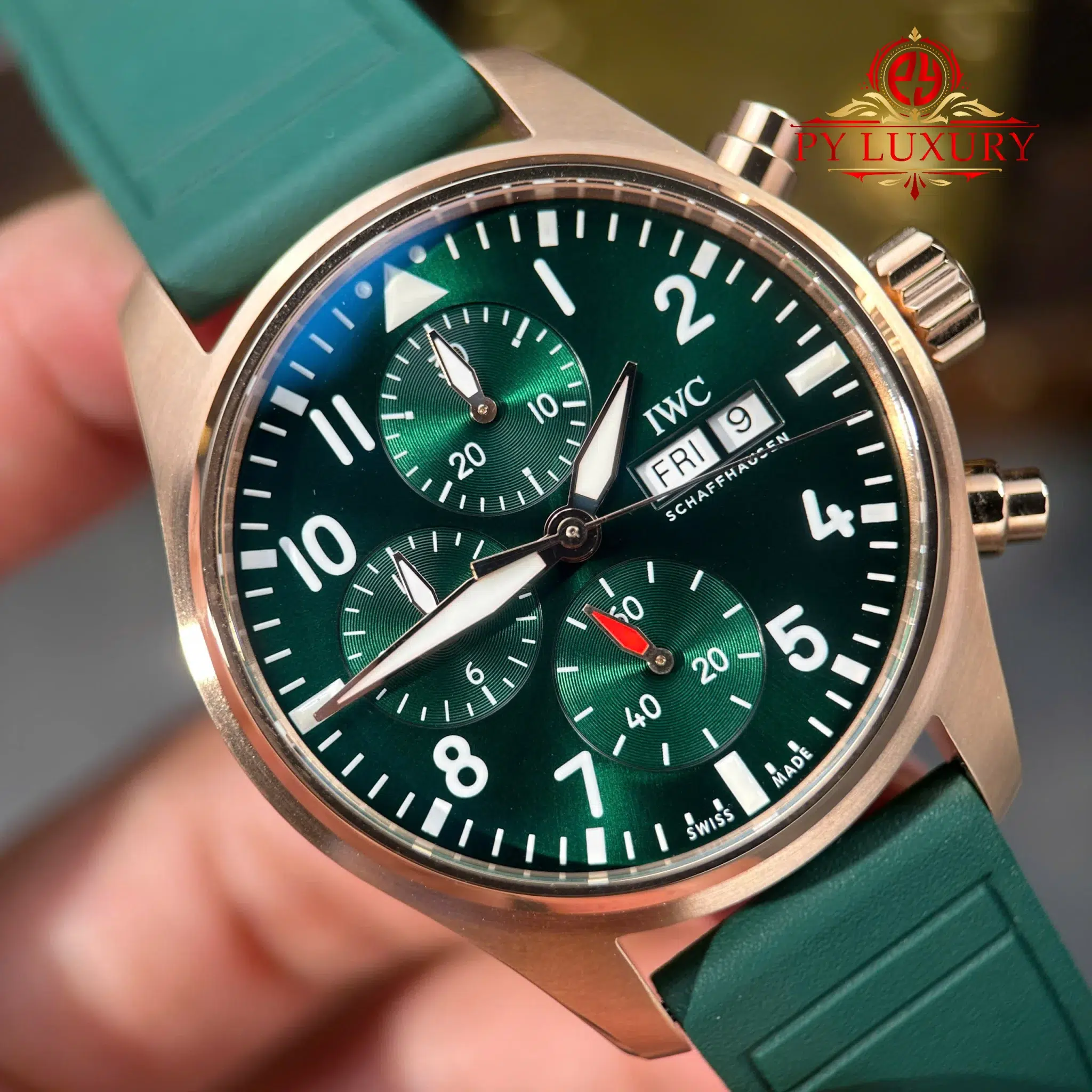 IWC Pilot Chronograph IW388110 Rose Gold Green Dial Green Rubber Strap Super Clone APSF - 4