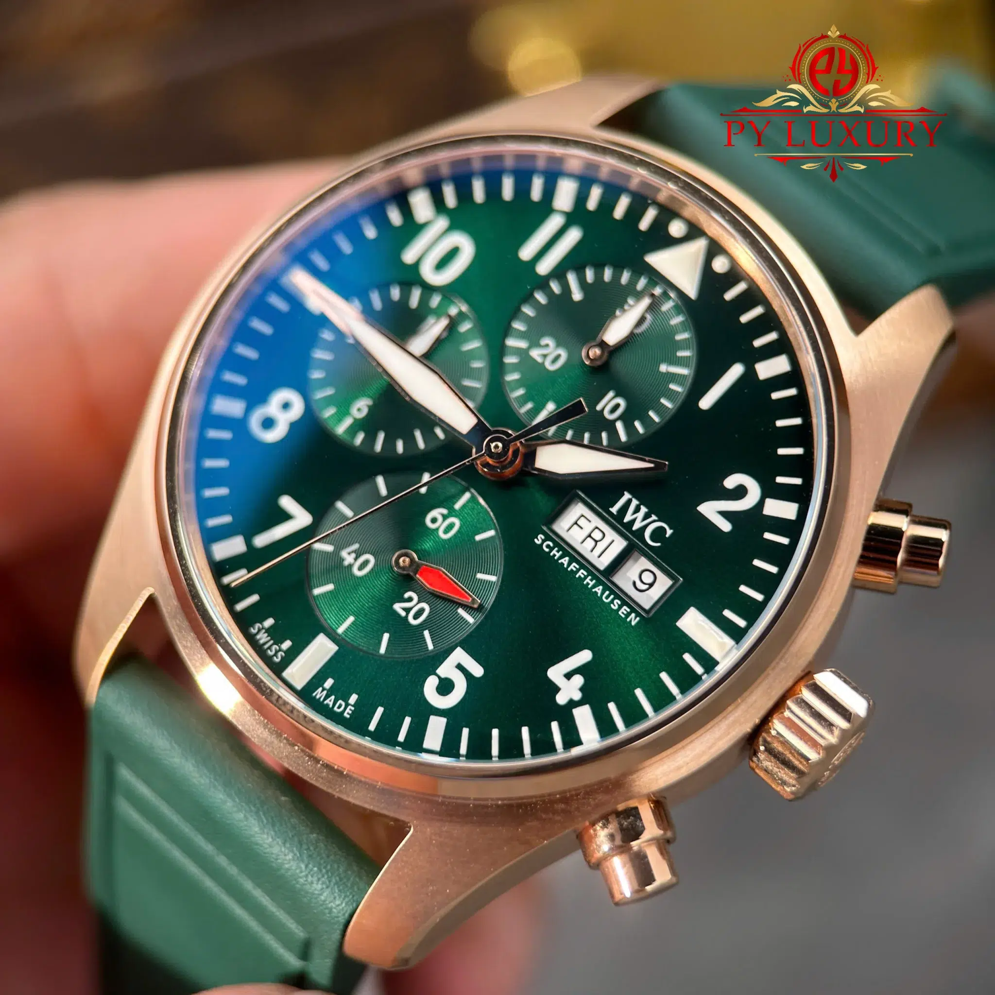 IWC Pilot Chronograph IW388110 Rose Gold Green Dial Green Rubber Strap Super Clone APSF - 5