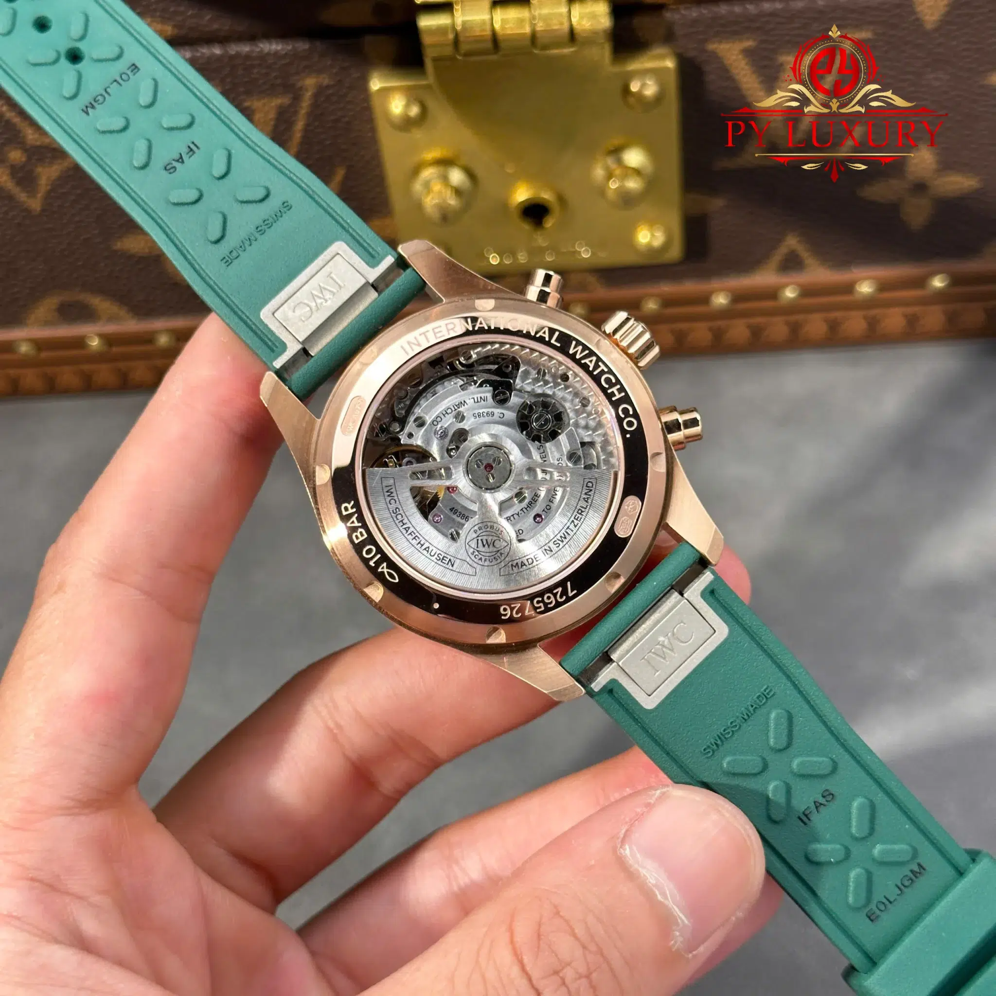 IWC Pilot Chronograph IW388110 Rose Gold Green Dial Green Rubber Strap Super Clone APSF - 9