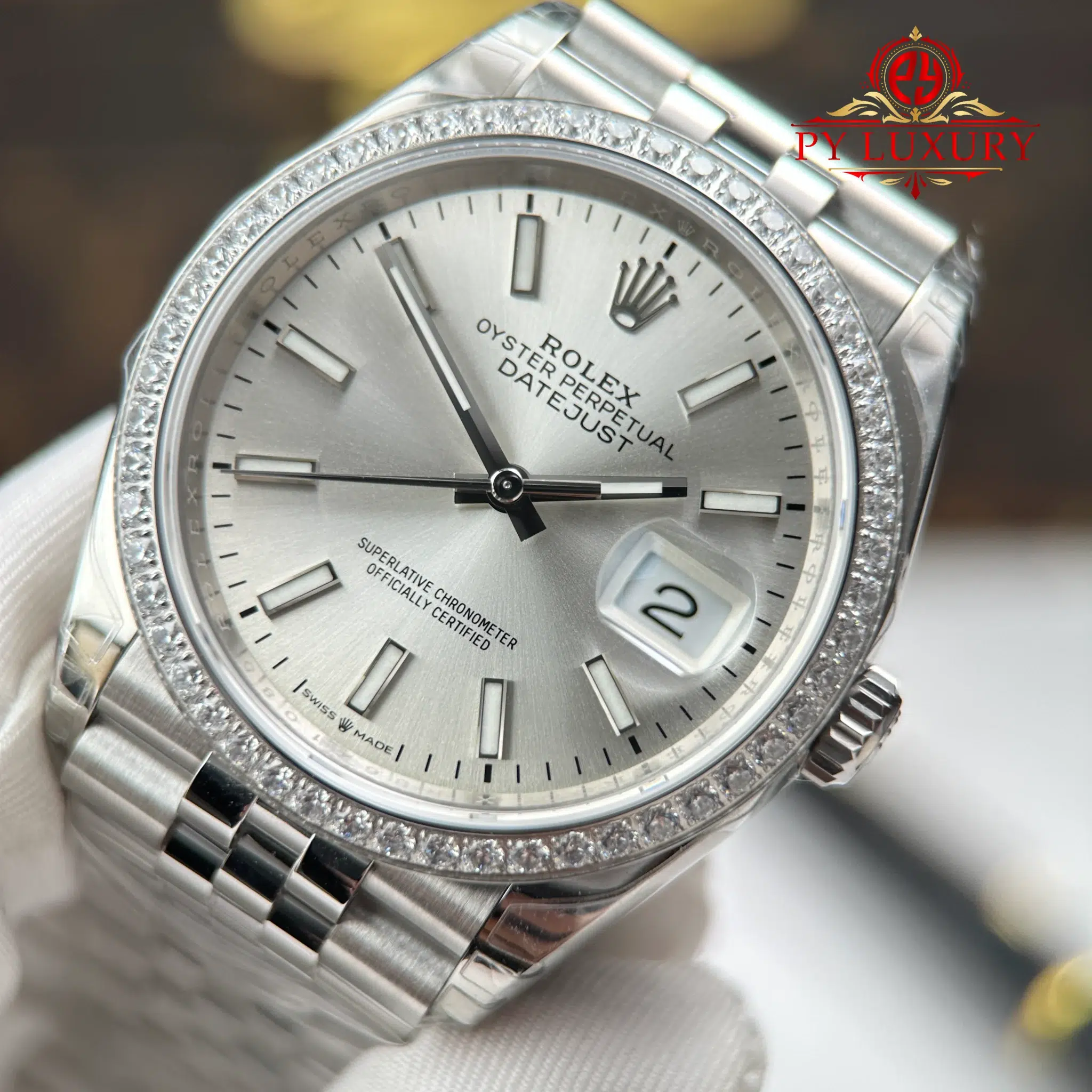 Rolex Datejust 126284RBR-0005 Silver Dial Diamond Bezel Jubilee Bracelet - 4