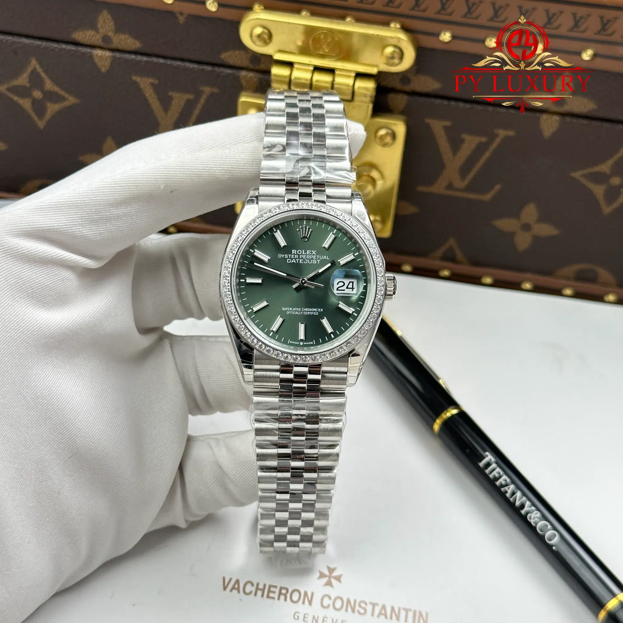 Rolex Datejust 126284RBR-0043 Mint Green Dial Diamond Bezel Jubilee Bracelet - 1