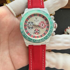 Rolex Daytona DiW LUCKY PLAYER QF White Quartz TPT Red Nylon Strap Best Replica